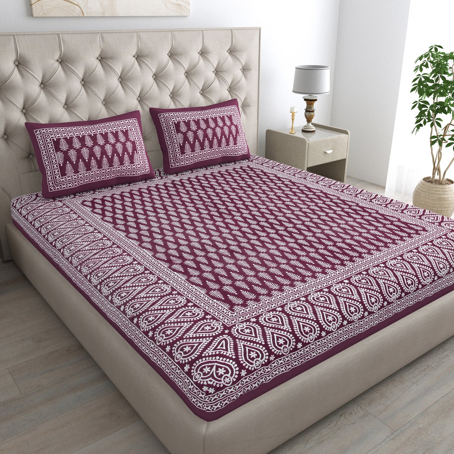 Rajasthani Jaipuri Traditional Double Bed Bedsheet with 2 Pillow Covers -