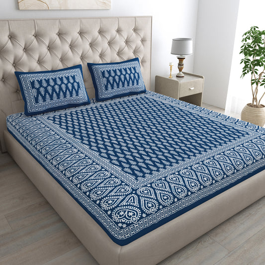 Rajasthani Jaipuri Traditional Double Bed Bedsheet with 2 Pillow Covers -