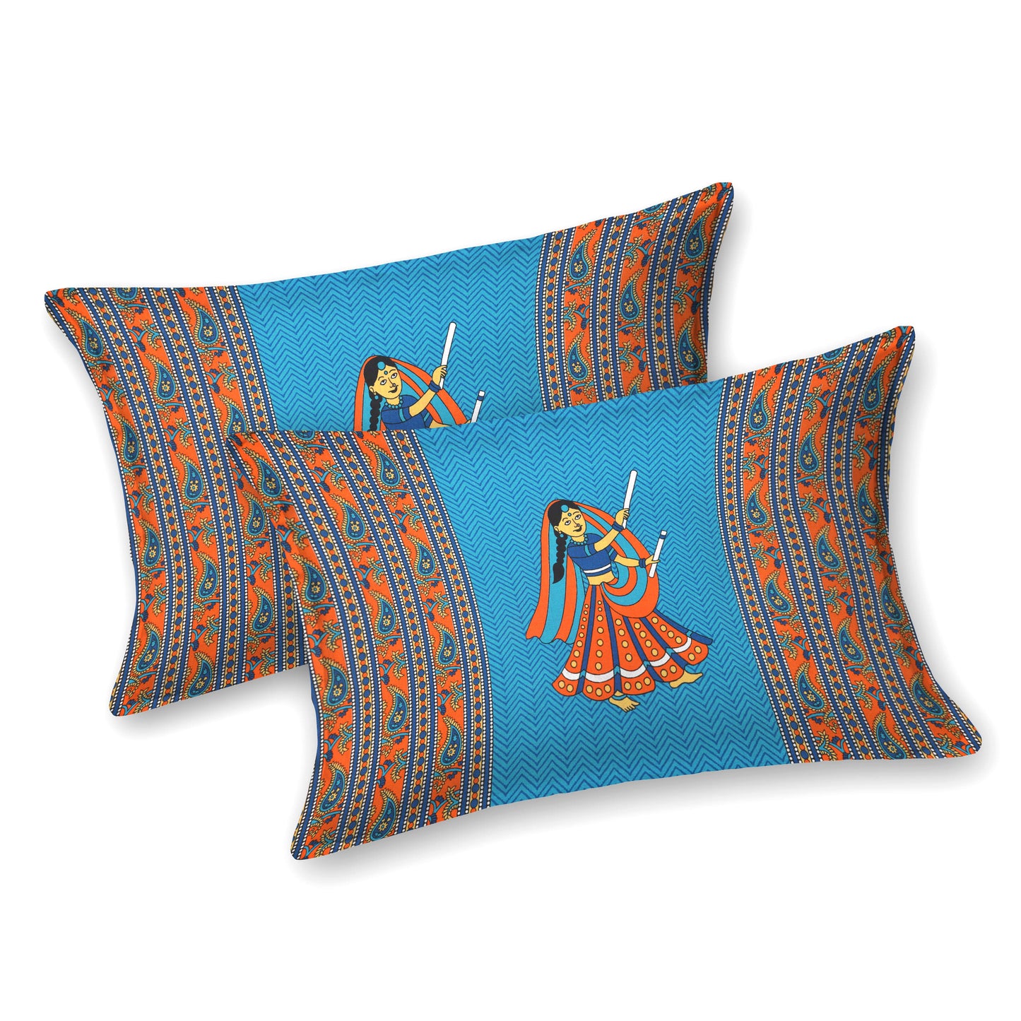 Rajasthani Jaipuri Traditional Double Bed Bedsheet with 2 Pillow Covers - ( Blue)