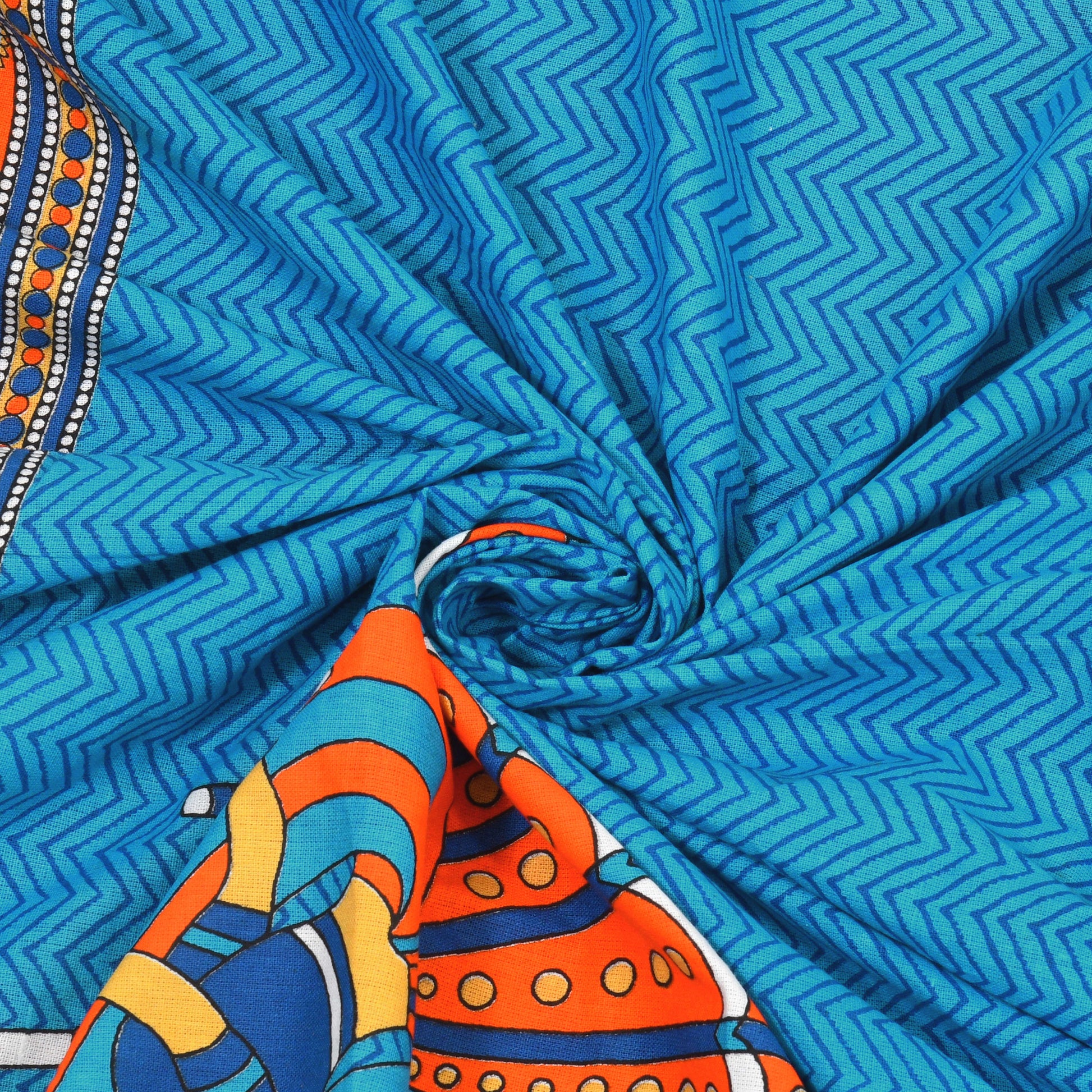 Rajasthani Jaipuri Traditional Double Bed Bedsheet with 2 Pillow Covers - ( Blue)