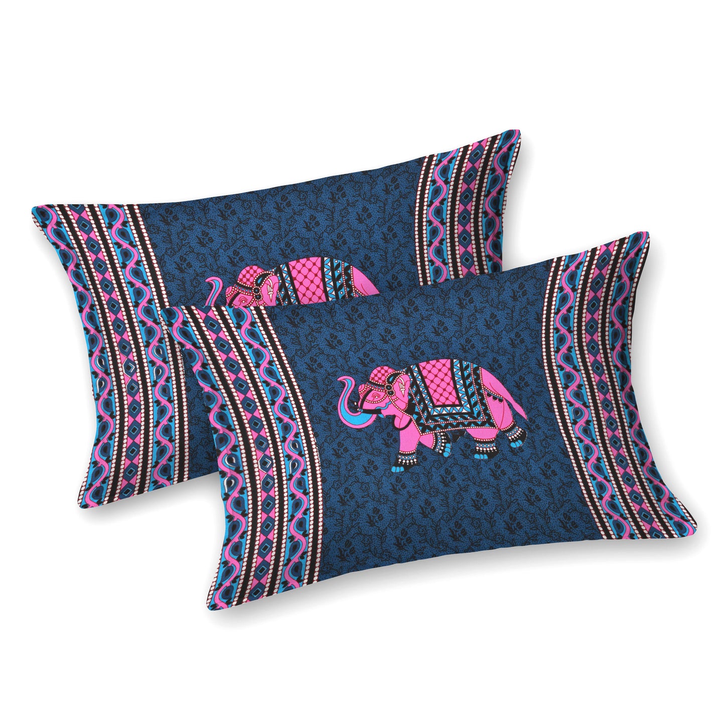 Rajasthani Jaipuri Traditional Double Bed Bedsheet with 2 Pillow Covers - ( Blue)