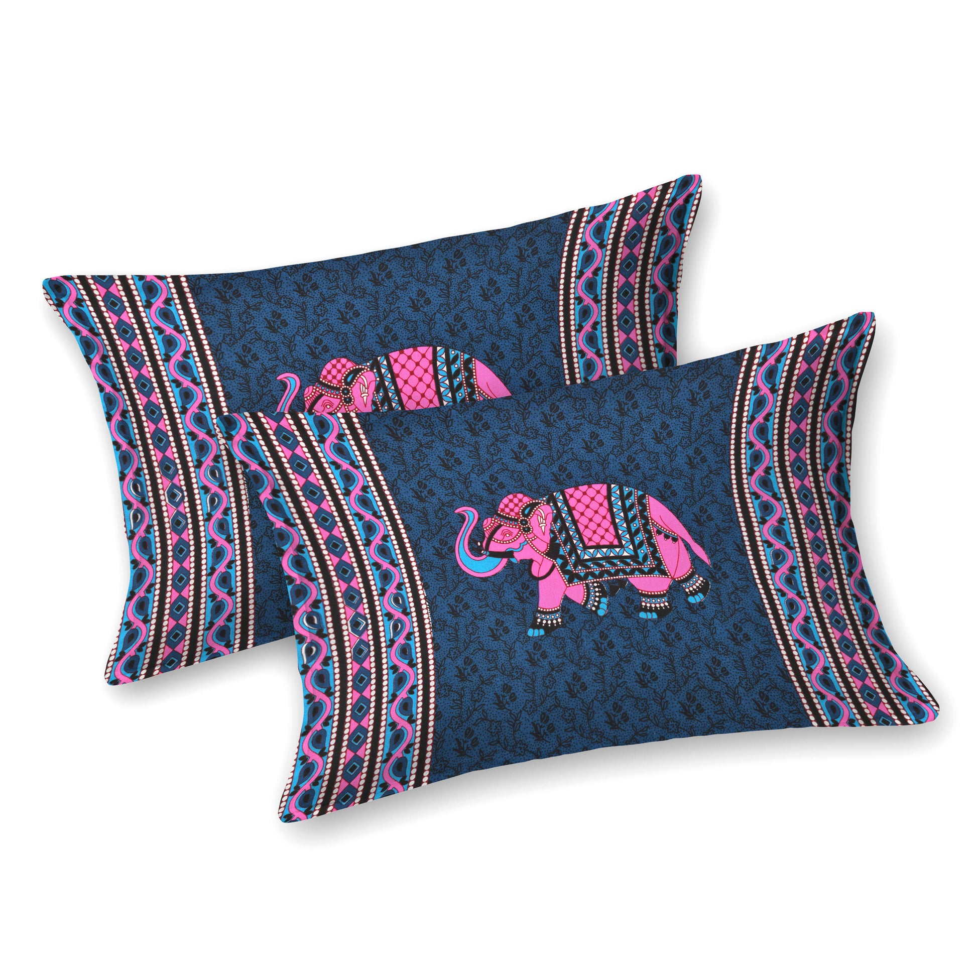 Rajasthani Jaipuri Traditional Double Bed Bedsheet with 2 Pillow Covers - ( Blue)