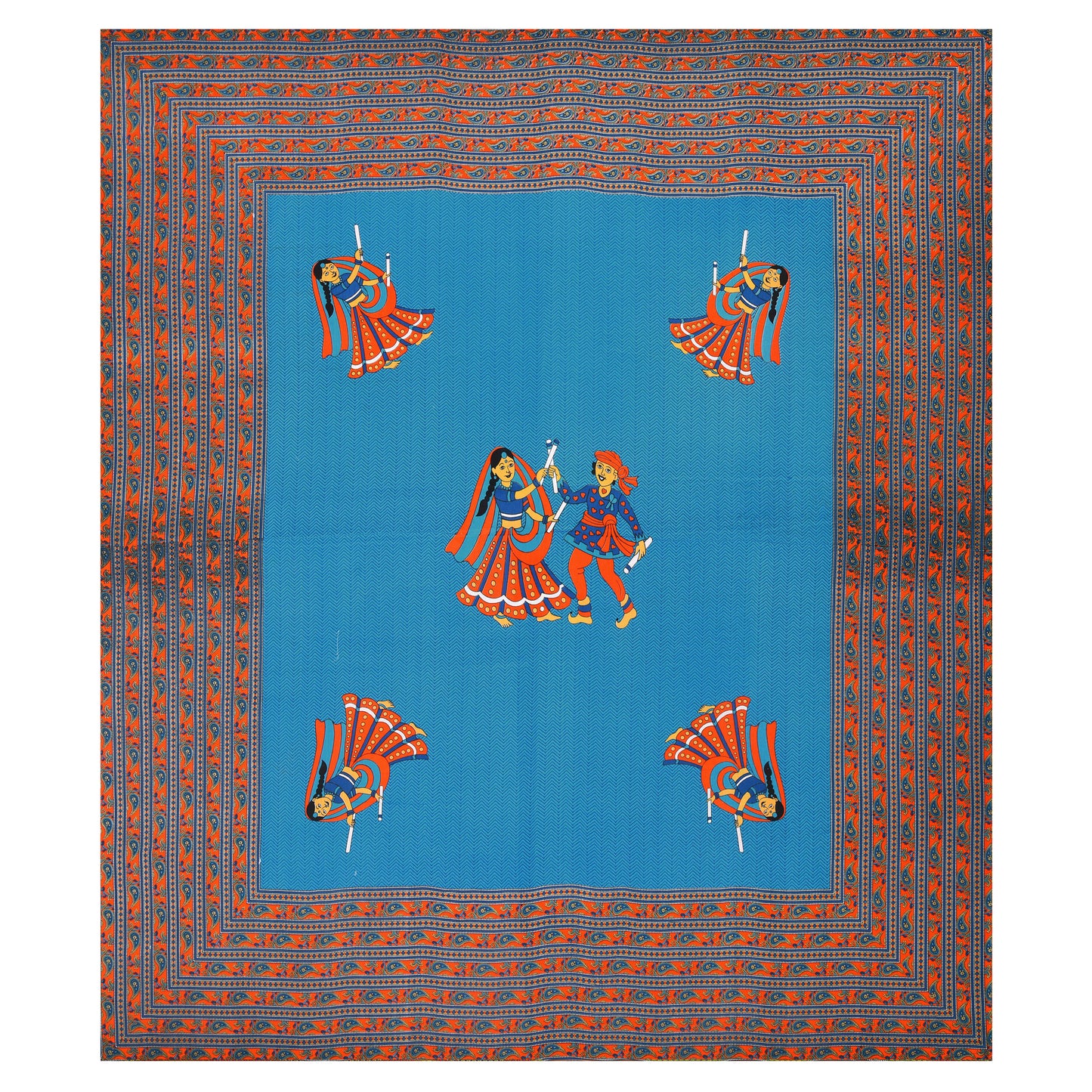 Rajasthani Jaipuri Traditional Double Bed Bedsheet with 2 Pillow Covers - ( Blue)