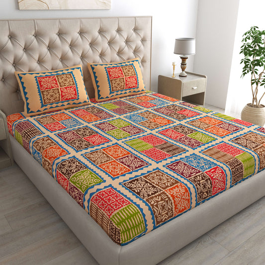 Rajasthani Jaipuri Traditional Double Bed Bedsheet with 2 Pillow Covers - ( Blue)