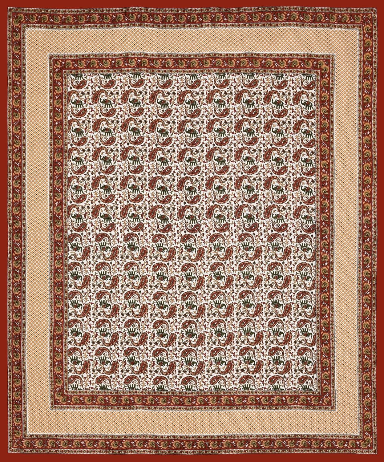 Rajasthani Jaipuri Traditional Double Bed Bedsheet with 2 Pillow Covers - ( Brown)