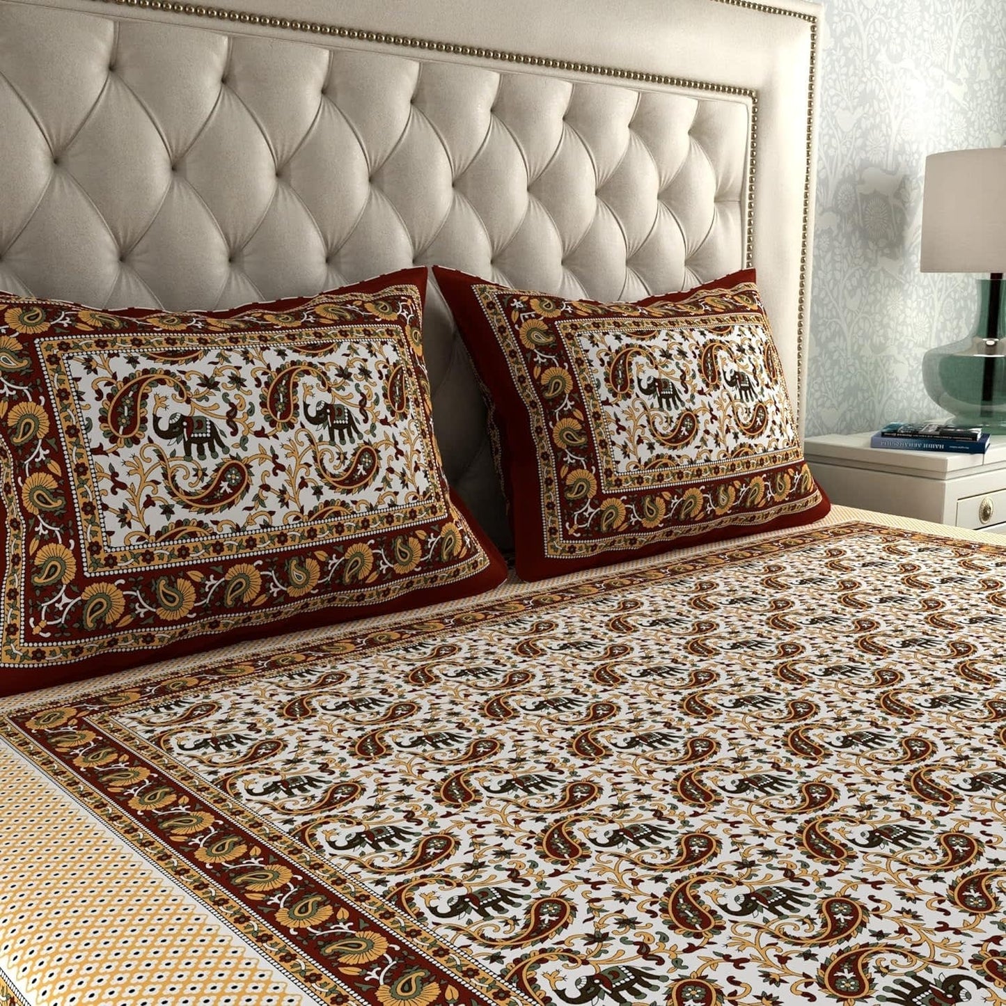 Rajasthani Jaipuri Traditional Double Bed Bedsheet with 2 Pillow Covers - ( Brown)