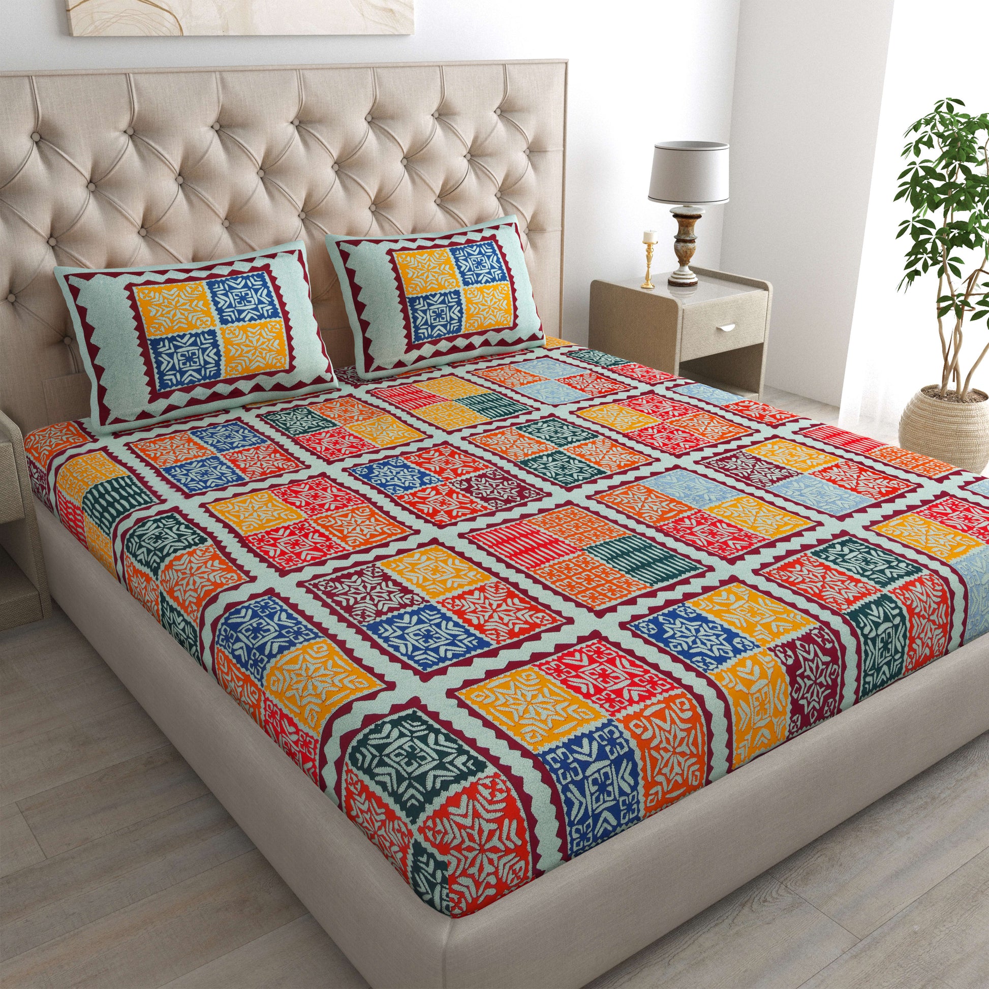 Rajasthani Jaipuri Traditional Double Bed Bedsheet with 2 Pillow Covers - ( Maroon)