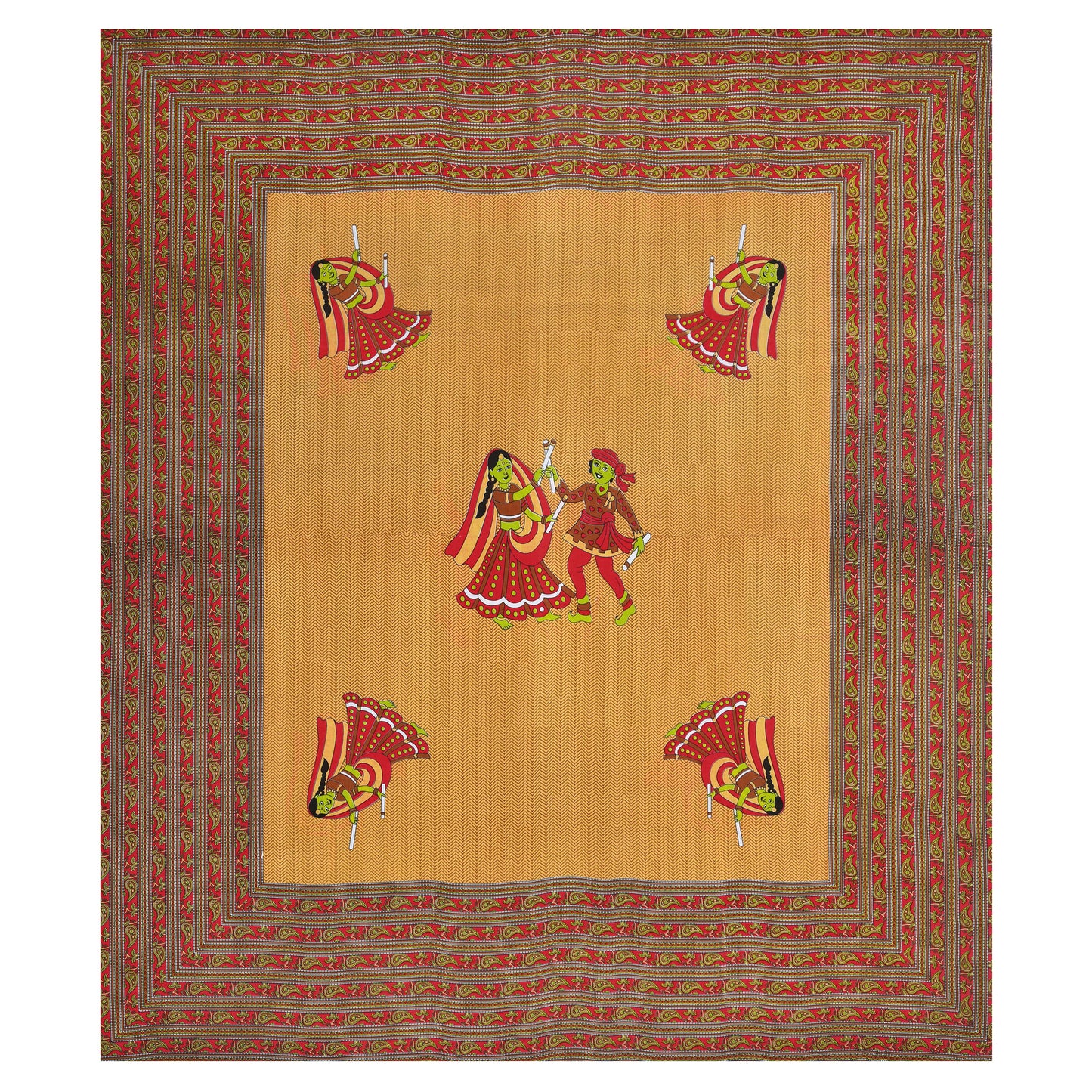 Rajasthani Jaipuri Traditional Double Bed Bedsheet with 2 Pillow Covers - ( Musturd)