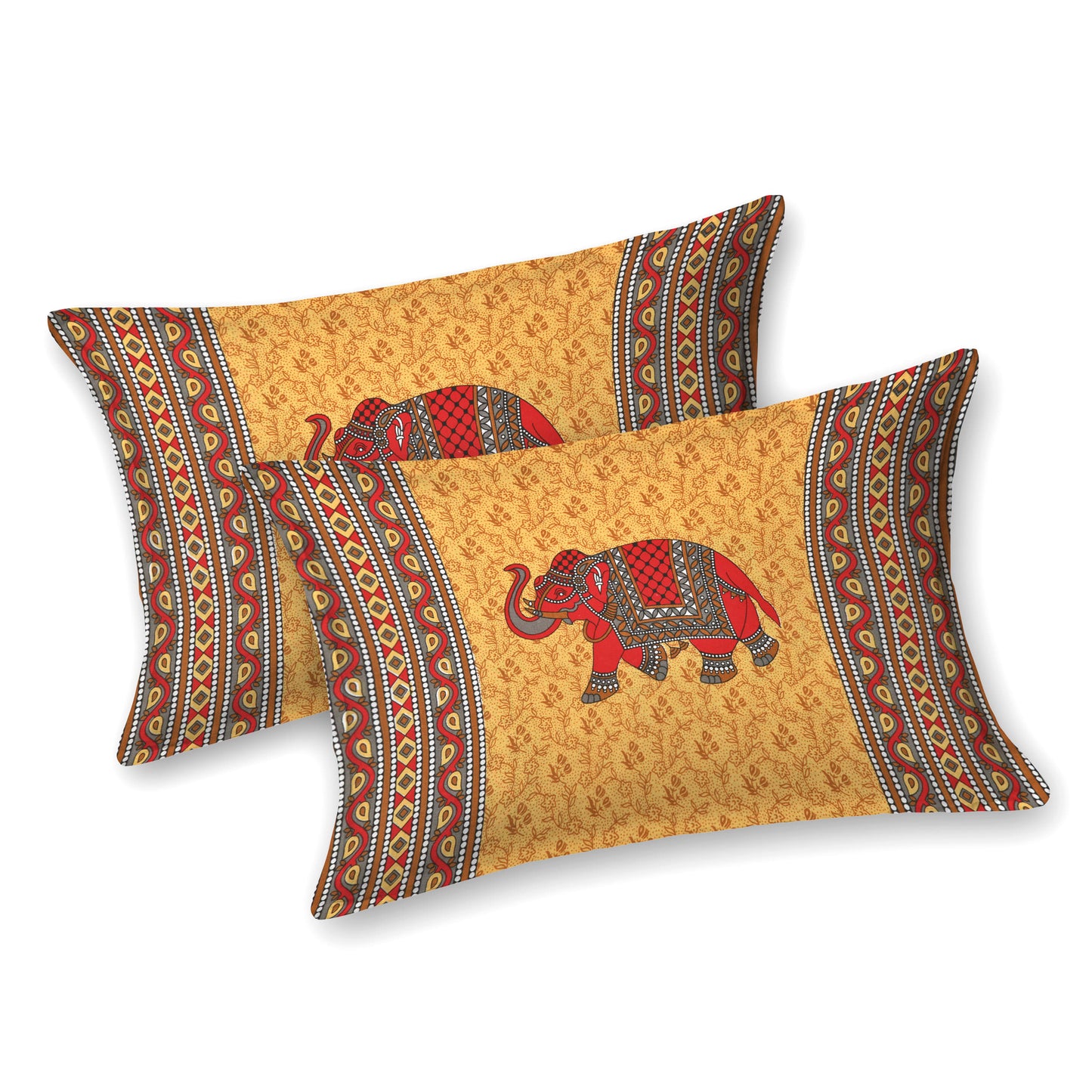 Rajasthani Jaipuri Traditional Double Bed Bedsheet with 2 Pillow Covers - ( Musturd)