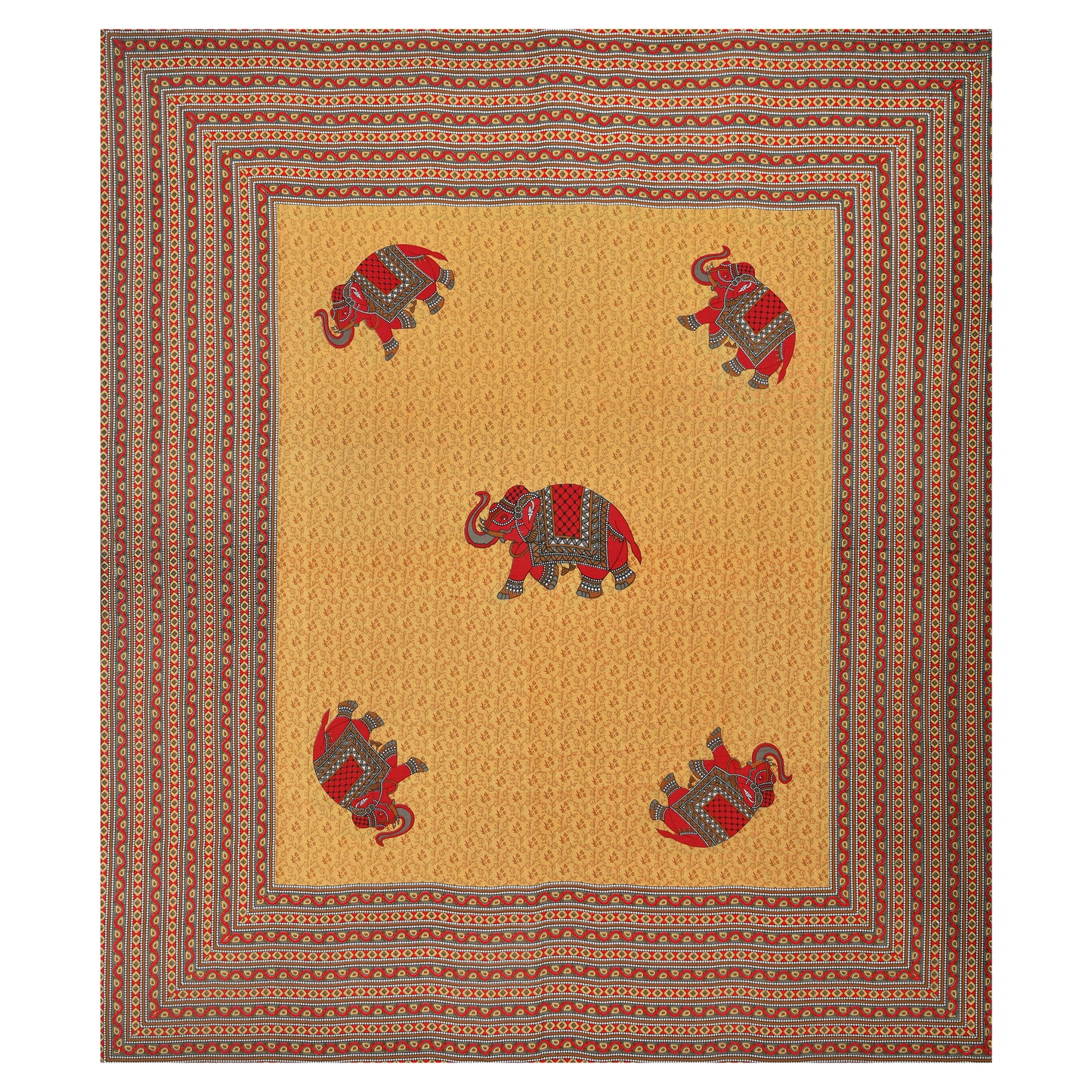 Rajasthani Jaipuri Traditional Double Bed Bedsheet with 2 Pillow Covers - ( Musturd)