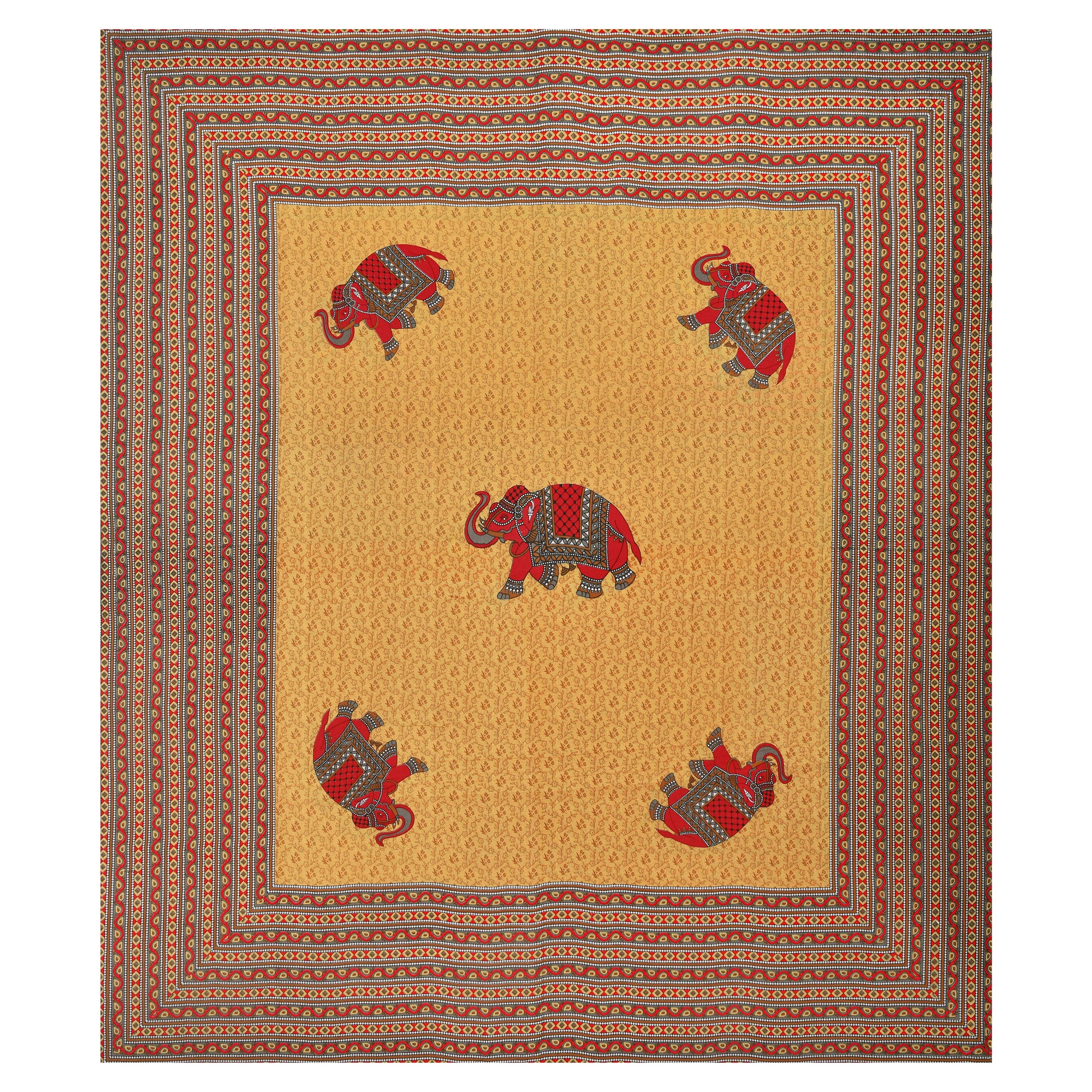 Rajasthani Jaipuri Traditional Double Bed Bedsheet with 2 Pillow Covers - ( Musturd)