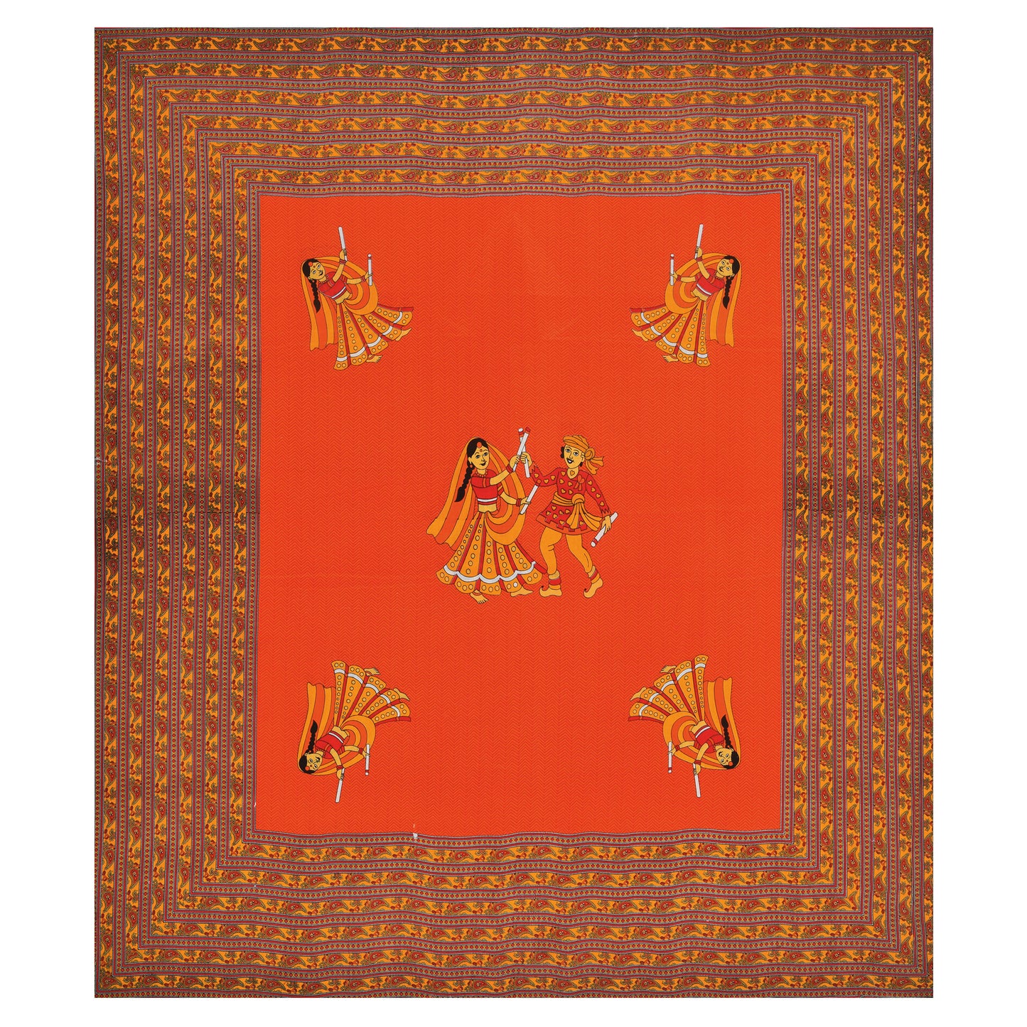 Rajasthani Jaipuri Traditional Double Bed Bedsheet with 2 Pillow Covers - ( Orange)