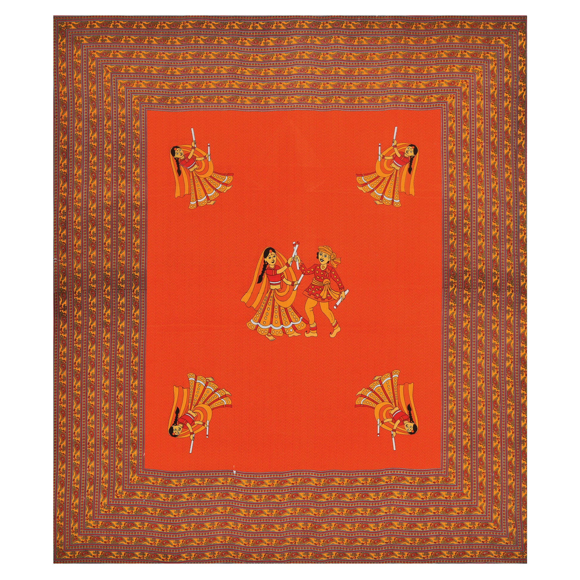 Rajasthani Jaipuri Traditional Double Bed Bedsheet with 2 Pillow Covers - ( Orange)