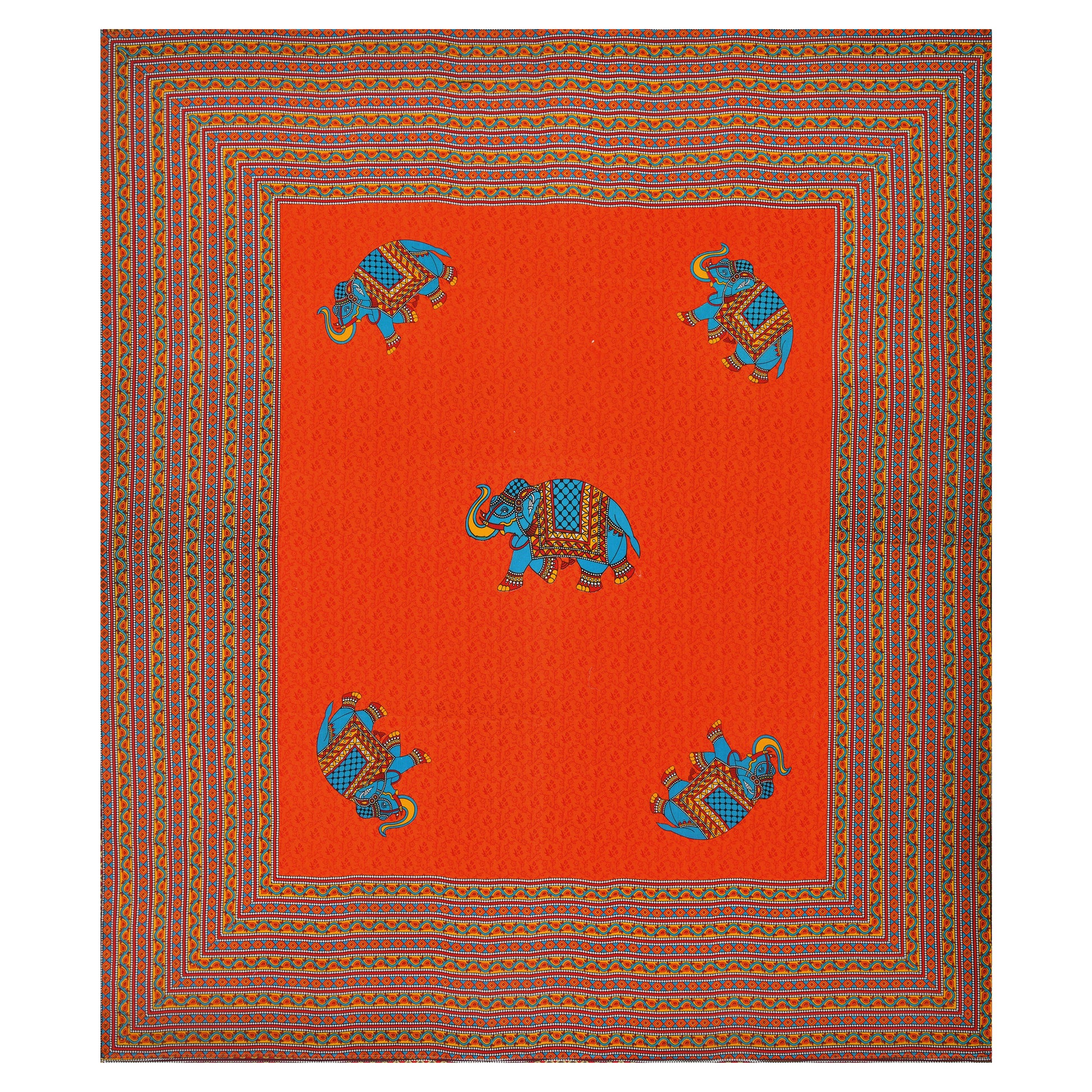 Rajasthani Jaipuri Traditional Double Bed Bedsheet with 2 Pillow Covers - ( Orange)