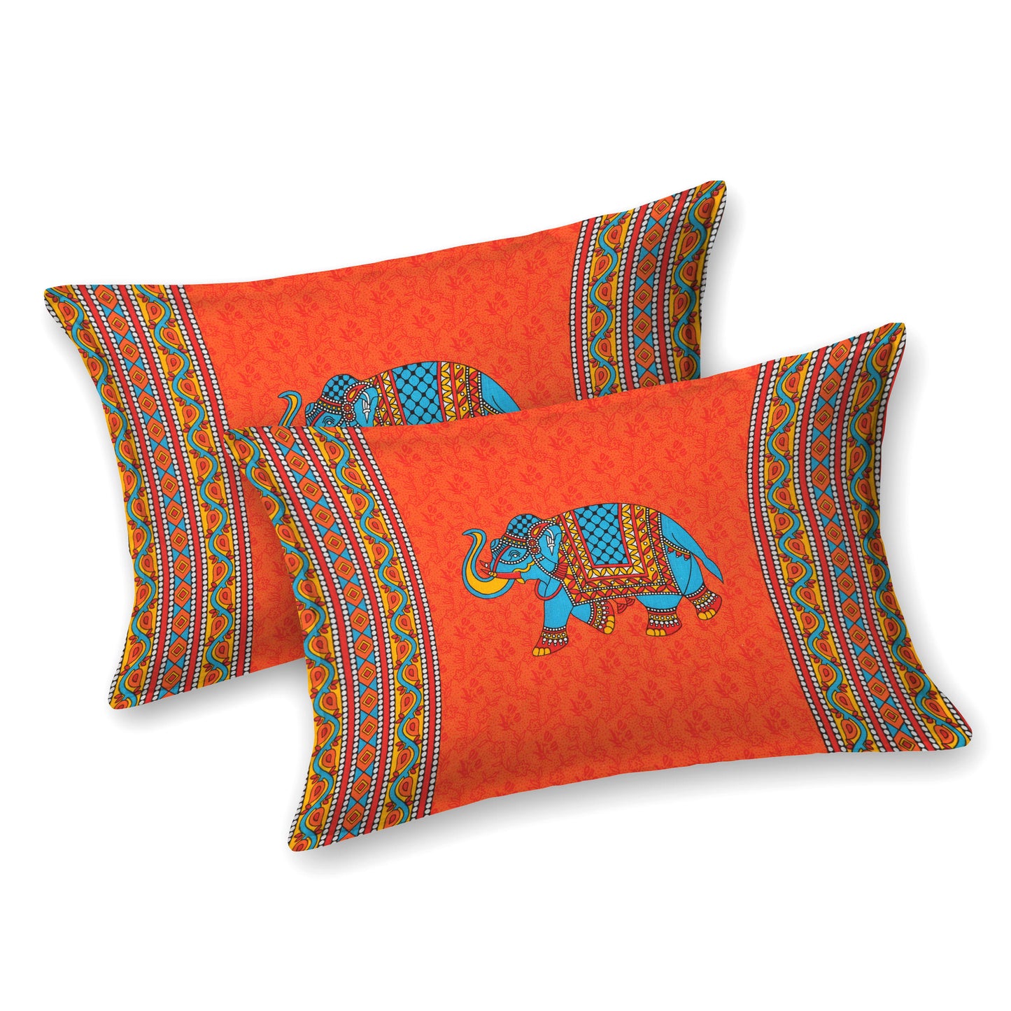 Rajasthani Jaipuri Traditional Double Bed Bedsheet with 2 Pillow Covers - ( Orange)