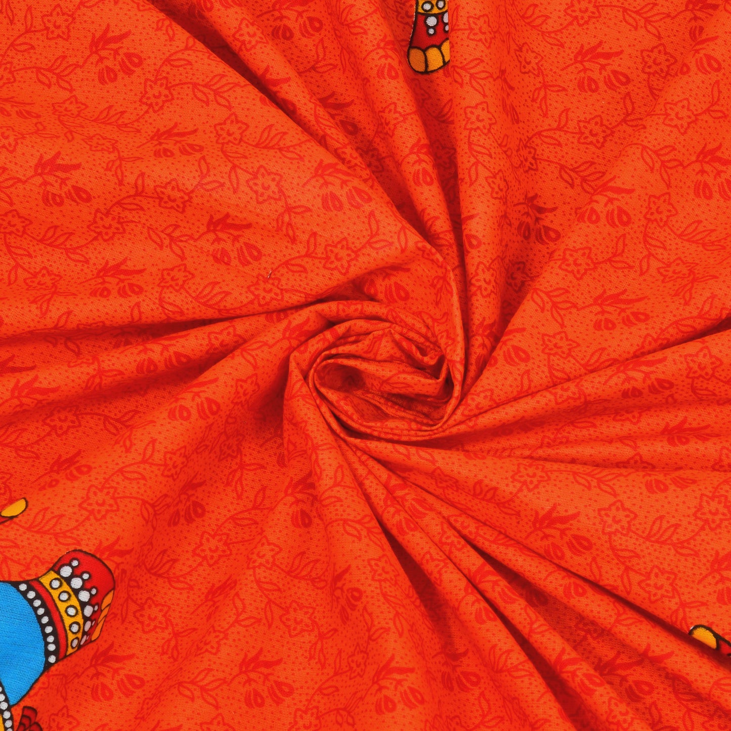 Rajasthani Jaipuri Traditional Double Bed Bedsheet with 2 Pillow Covers - ( Orange)
