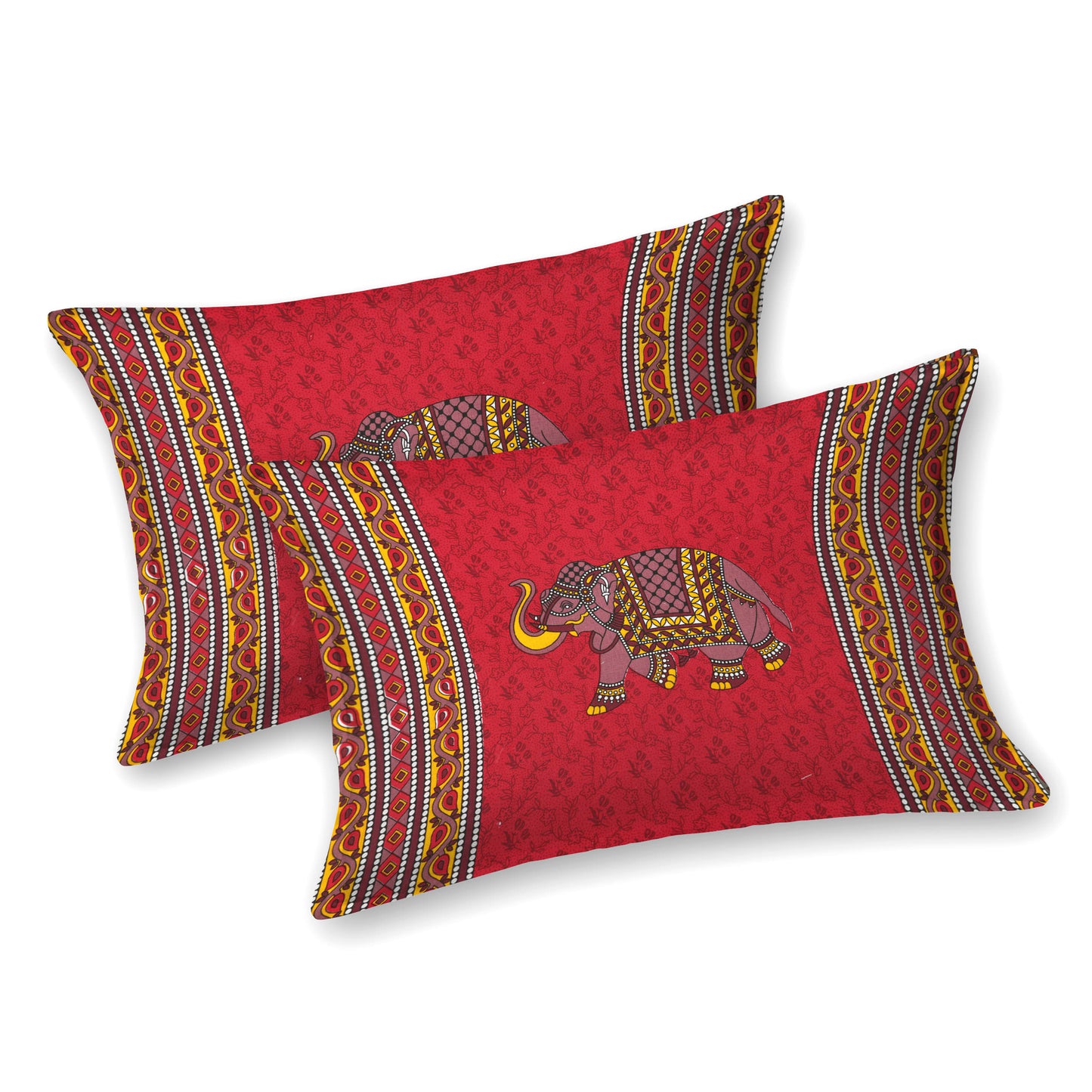 Rajasthani Jaipuri Traditional Double Bed Bedsheet with 2 Pillow Covers - ( Red)