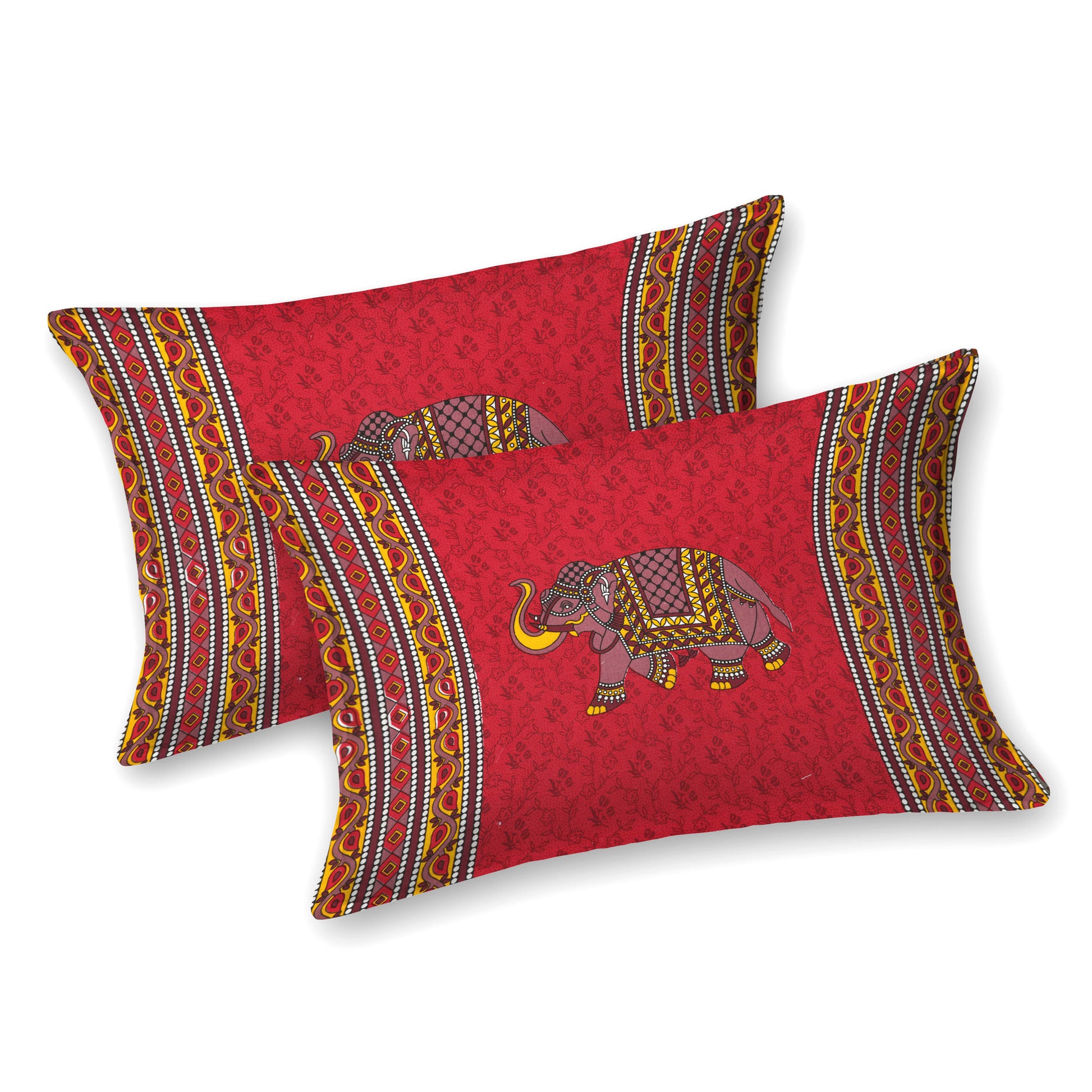 Rajasthani Jaipuri Traditional Double Bed Bedsheet with 2 Pillow Covers - ( Red)