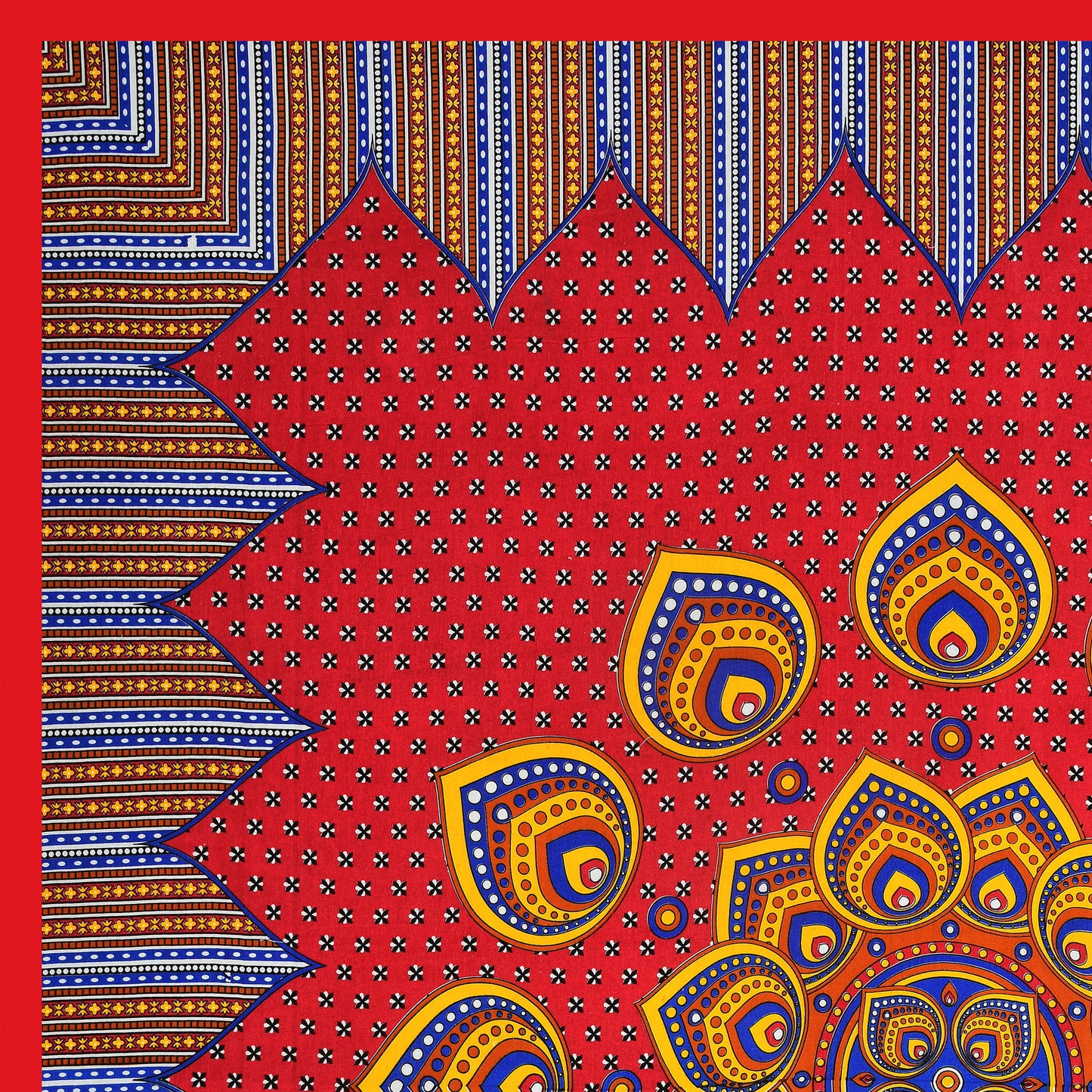 Rajasthani Jaipuri Traditional Double Bed Bedsheet with 2 Pillow Covers - ( Red)