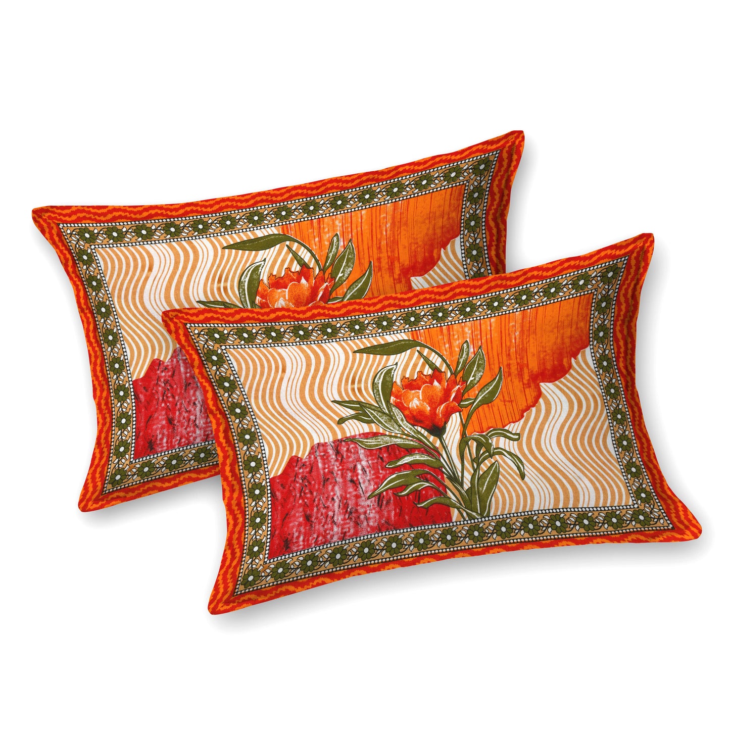 Rajasthani Jaipuri Traditional Double Bed Bedsheet with 2 Pillow Covers - ( Red)