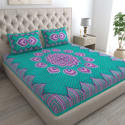 Rajasthani Jaipuri Traditional Double Bed Bedsheet with 2 Pillow Covers - ( Red)
