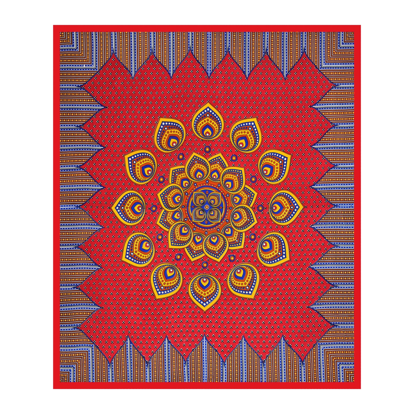 Rajasthani Jaipuri Traditional Double Bed Bedsheet with 2 Pillow Covers - ( Red)