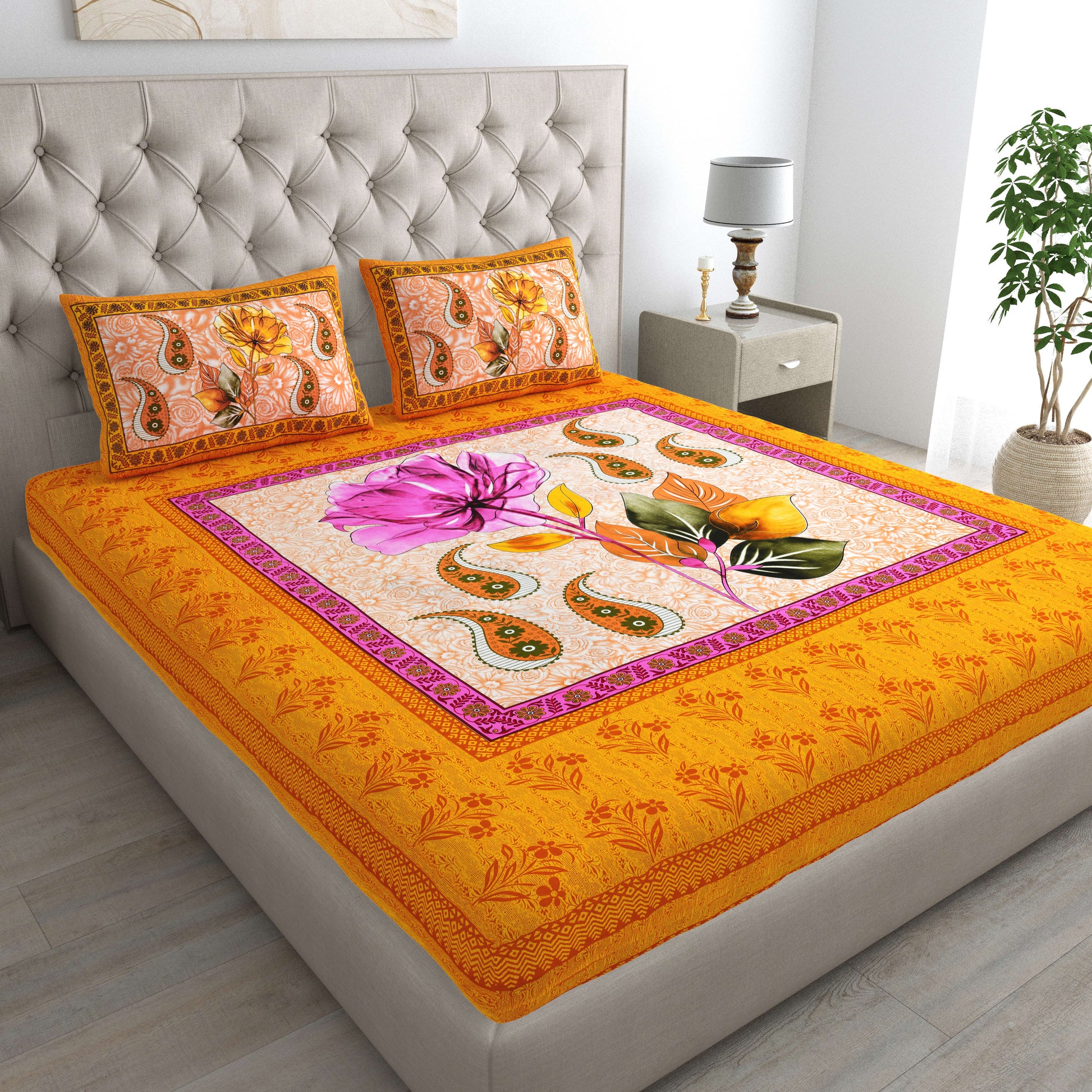 Rajasthani Jaipuri Traditional Double Bed Bedsheet with 2 Pillow Covers - ( Red)