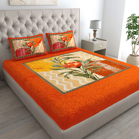 Rajasthani Jaipuri Traditional Double Bed Bedsheet with 2 Pillow Covers - ( Red)