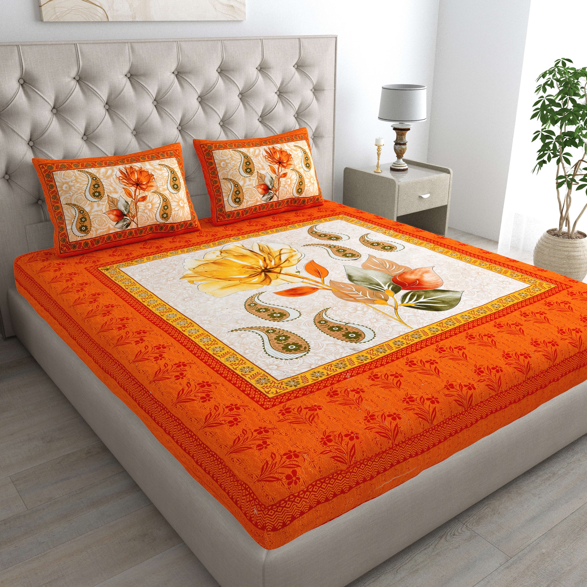 Rajasthani Jaipuri Traditional Double Bed Bedsheet with 2 Pillow Covers - ( Red)