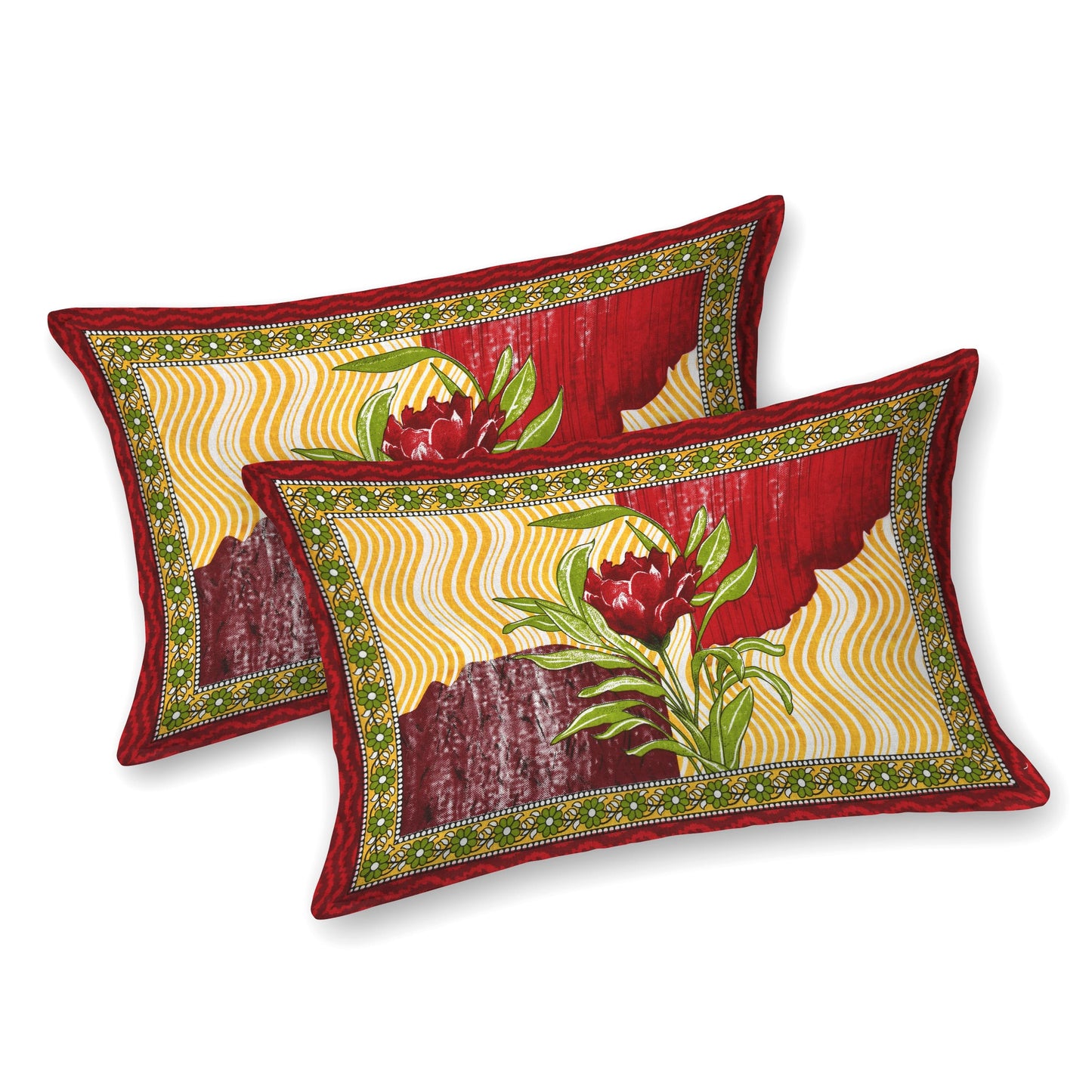 Rajasthani Jaipuri Traditional Double Bed Bedsheet with 2 Pillow Covers - ( Red)