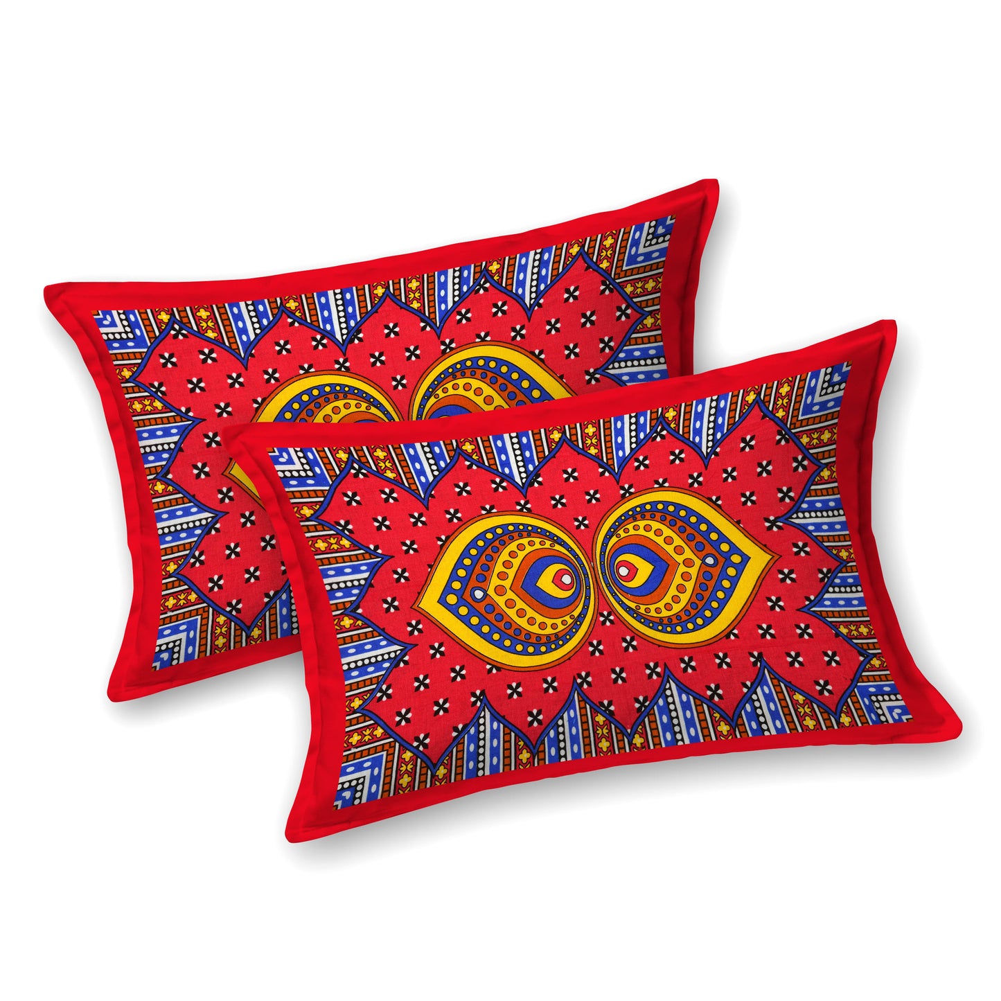 Rajasthani Jaipuri Traditional Double Bed Bedsheet with 2 Pillow Covers - ( Red)