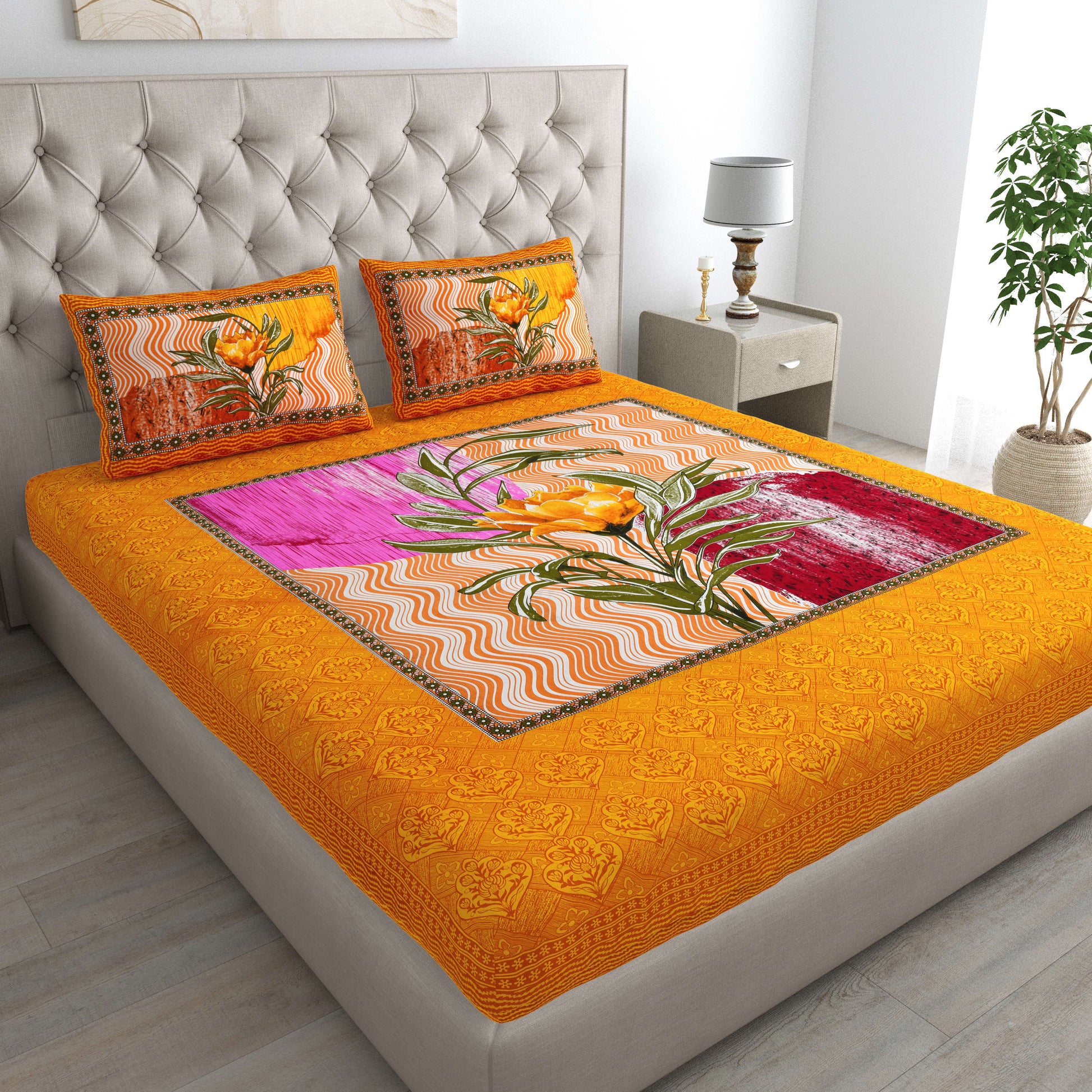 Rajasthani Jaipuri Traditional Double Bed Bedsheet with 2 Pillow Covers - ( Red)