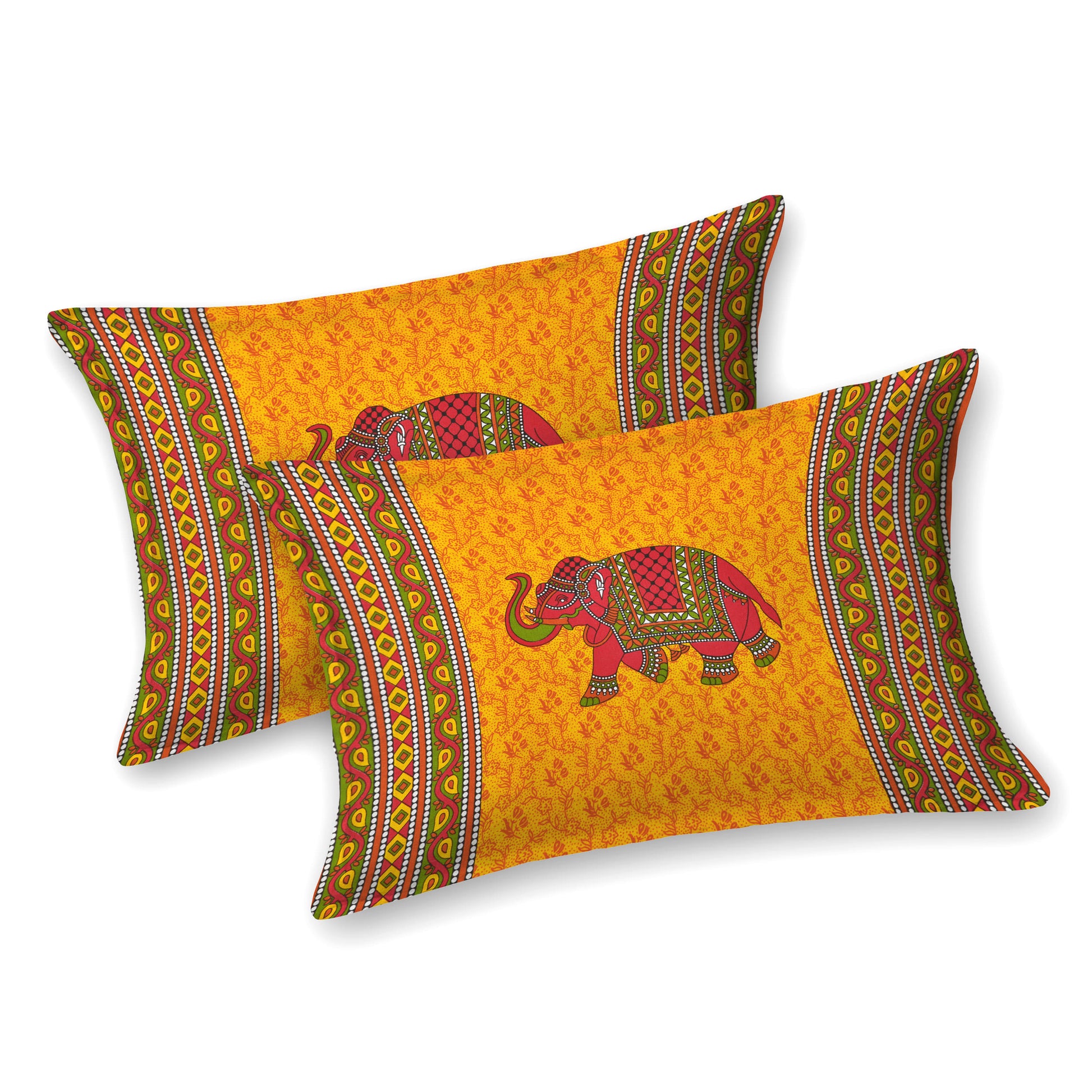 Rajasthani Jaipuri Traditional Double Bed Bedsheet with 2 Pillow Covers - ( Yellow)