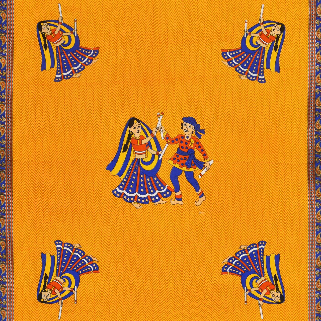 Rajasthani Jaipuri Traditional Double Bed Bedsheet with 2 Pillow Covers - ( Yellow)
