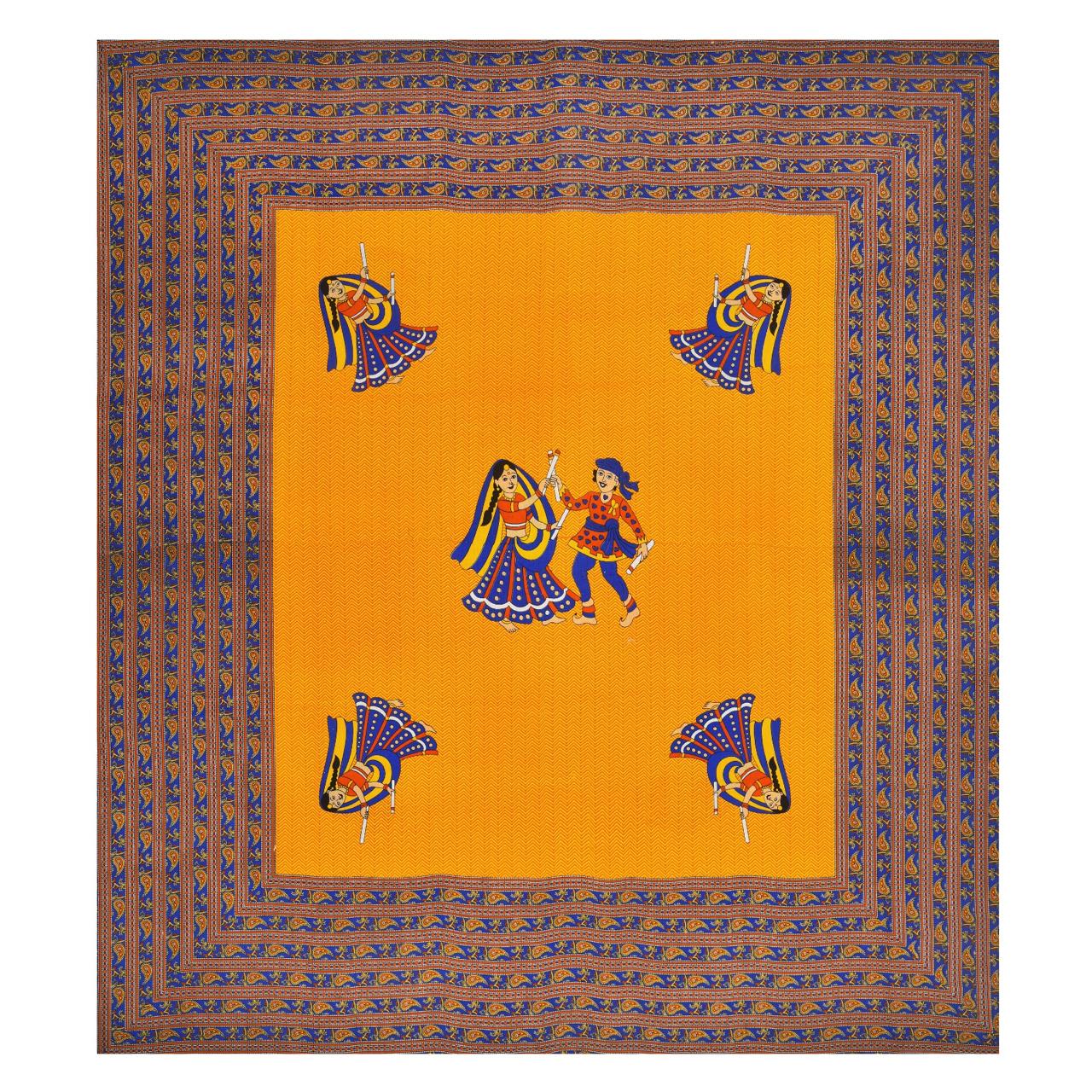 Rajasthani Jaipuri Traditional Double Bed Bedsheet with 2 Pillow Covers - ( Yellow)