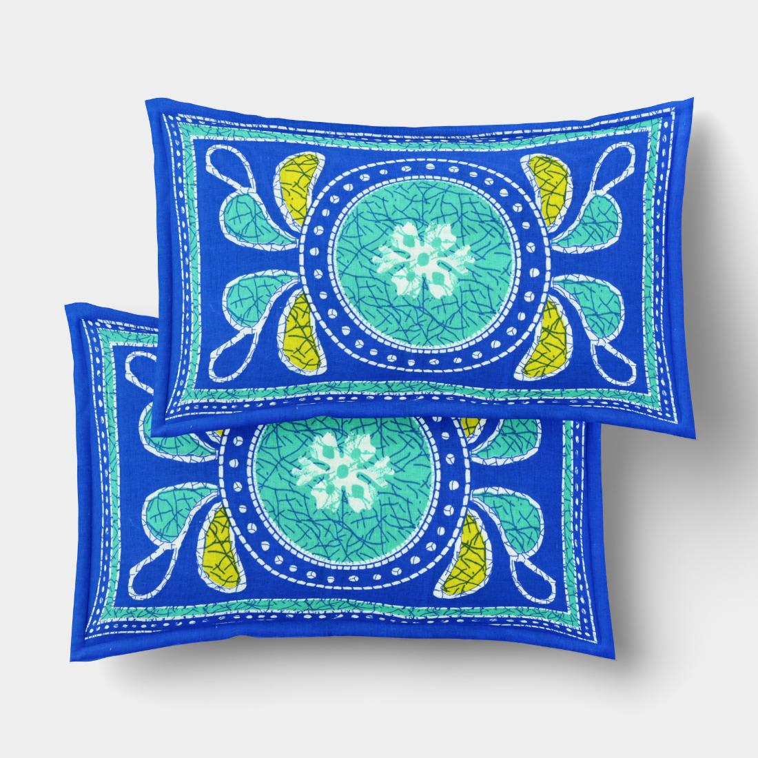 Rajasthani Jaipuri Traditional Double Bedsheet with 2 Pillow Covers - ( Blue)