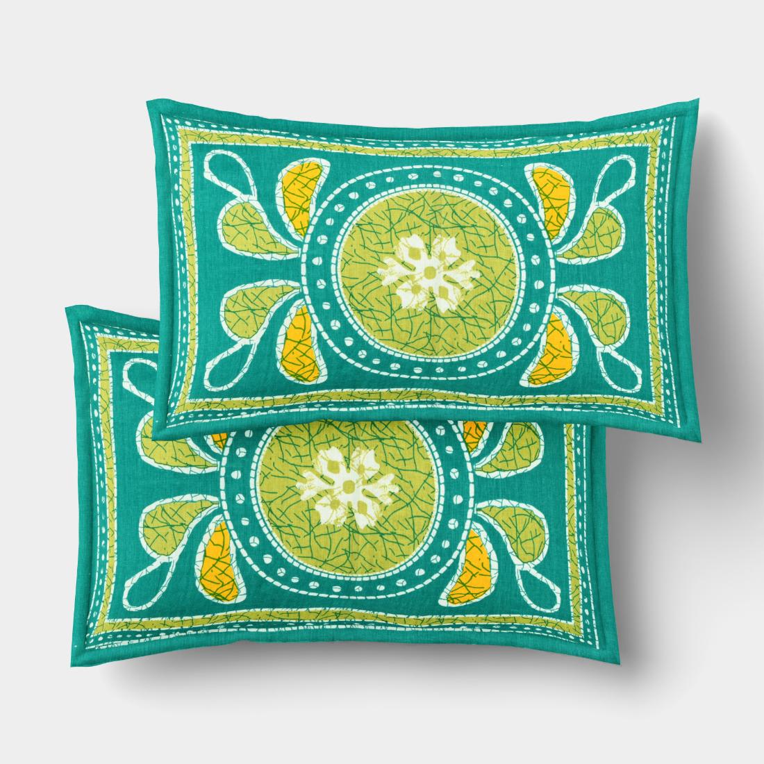 Rajasthani Jaipuri Traditional Double Bedsheet with 2 Pillow Covers - ( Green)