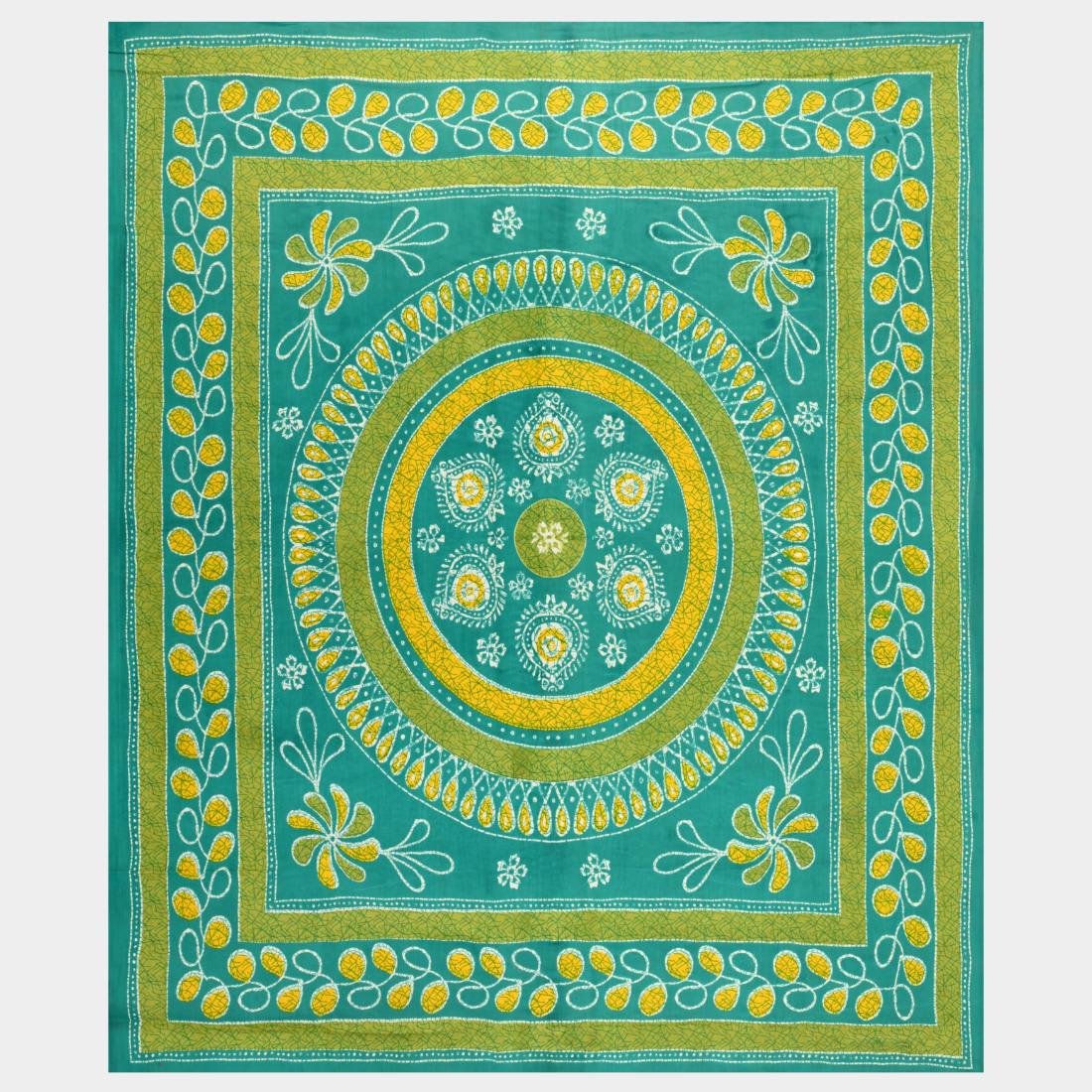 Rajasthani Jaipuri Traditional Double Bedsheet with 2 Pillow Covers - ( Green)