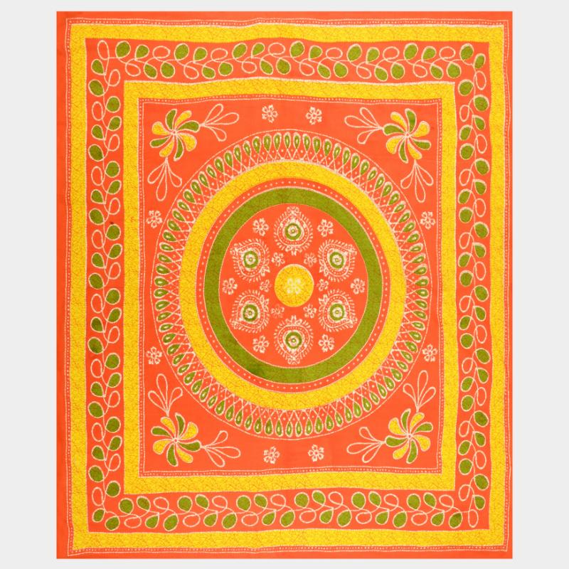 Rajasthani Jaipuri Traditional Double Bedsheet with 2 Pillow Covers - ( Orange)