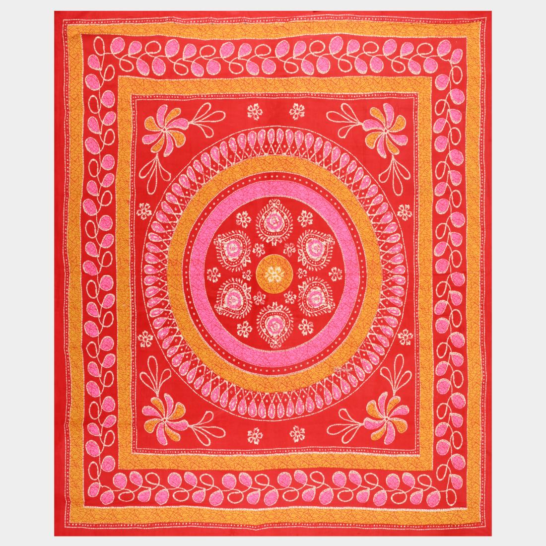 Rajasthani Jaipuri Traditional Double Bedsheet with 2 Pillow Covers - ( Red)
