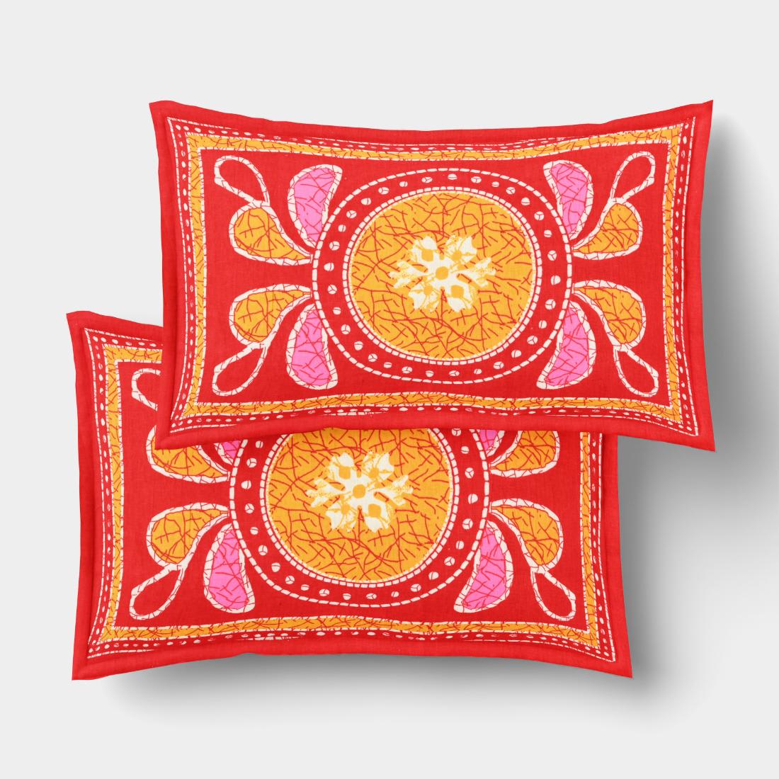 Rajasthani Jaipuri Traditional Double Bedsheet with 2 Pillow Covers - ( Red)