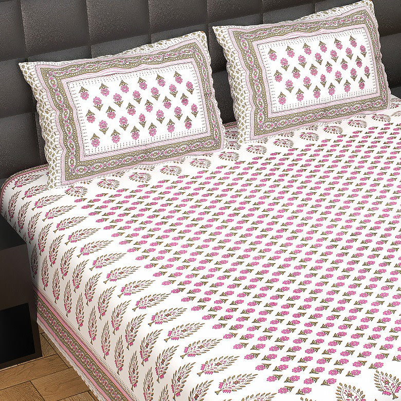 Rajasthani Jaipuri Traditional Double Bedsheet with 2 Pillow Covers -