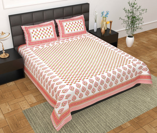 Rajasthani Jaipuri Traditional Double Bedsheet with 2 Pillow Covers -