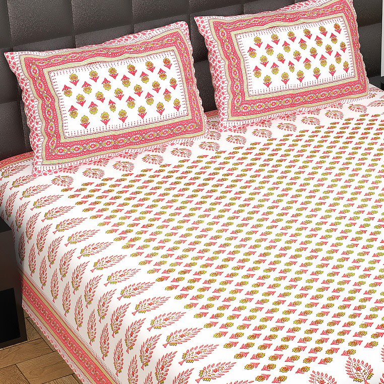 Rajasthani Jaipuri Traditional Double Bedsheet with 2 Pillow Covers -