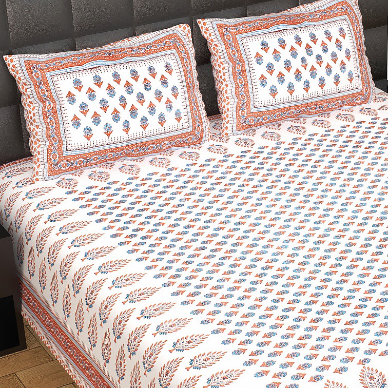 Rajasthani Jaipuri Traditional Double Bedsheet with 2 Pillow Covers -