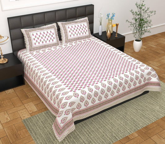 Rajasthani Jaipuri Traditional Double Bedsheet with 2 Pillow Covers -