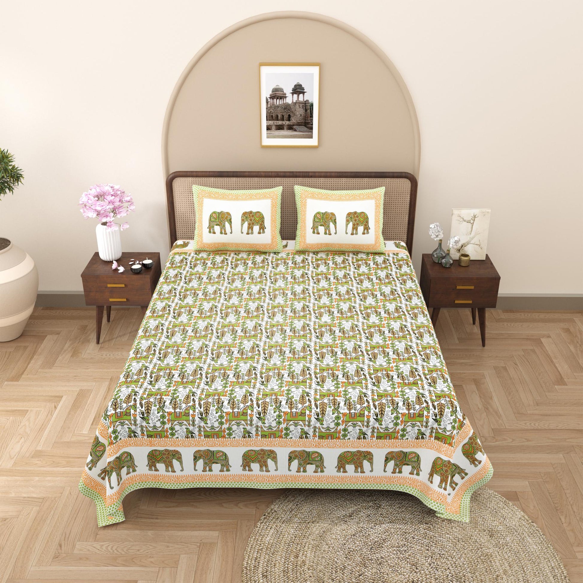 Rajasthani Jaipuri Traditional King Size Bed Bedsheet with 2 Pillow Covers