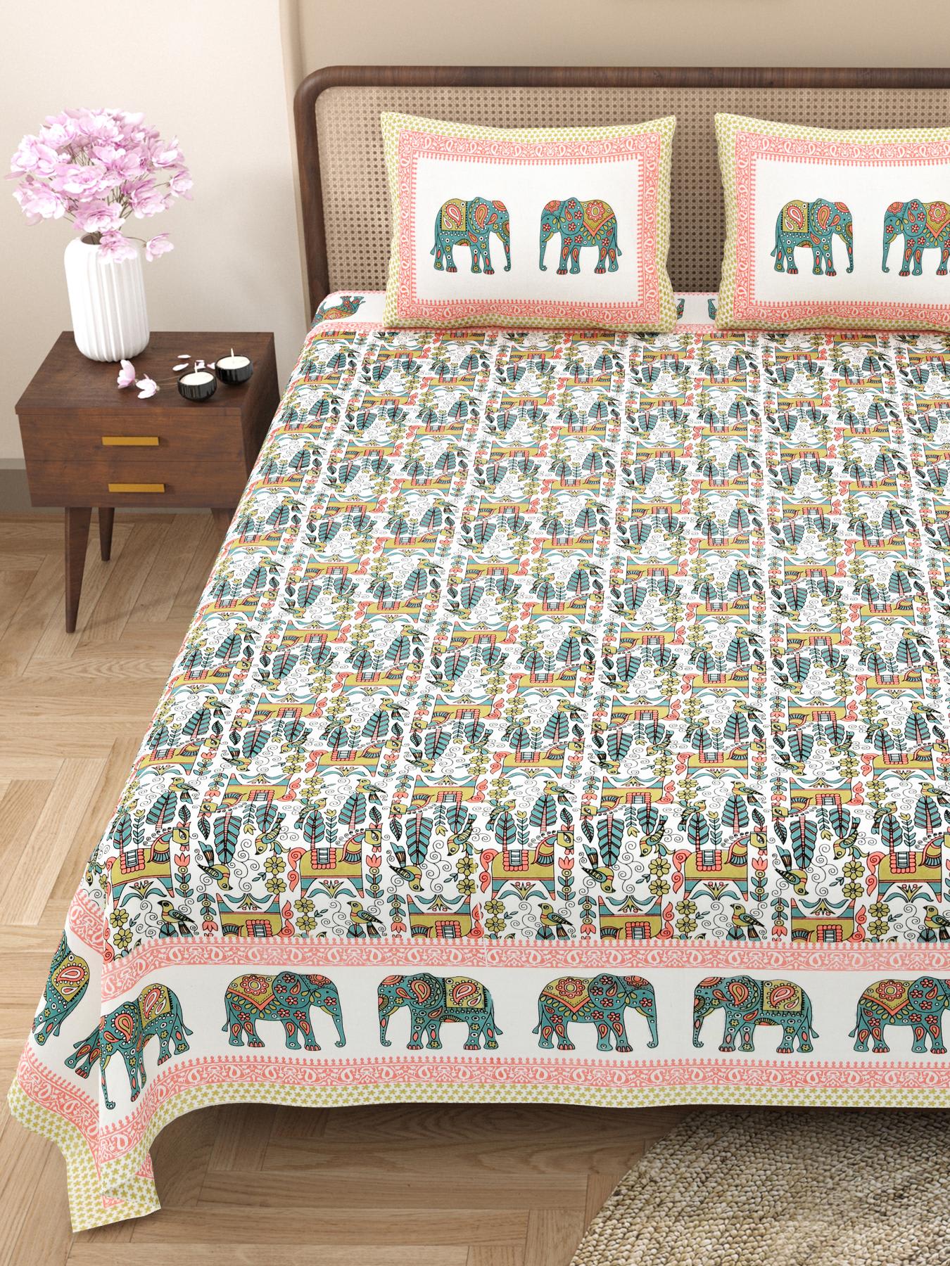Rajasthani Jaipuri Traditional King Size Bed Bedsheet with 2 Pillow Covers