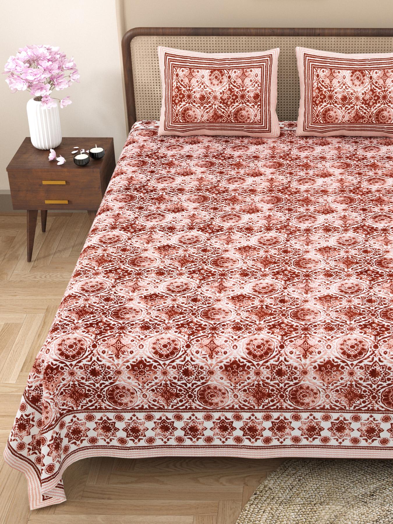 Rajasthani Jaipuri Traditional King Size Bed Bedsheet with 2 Pillow Covers