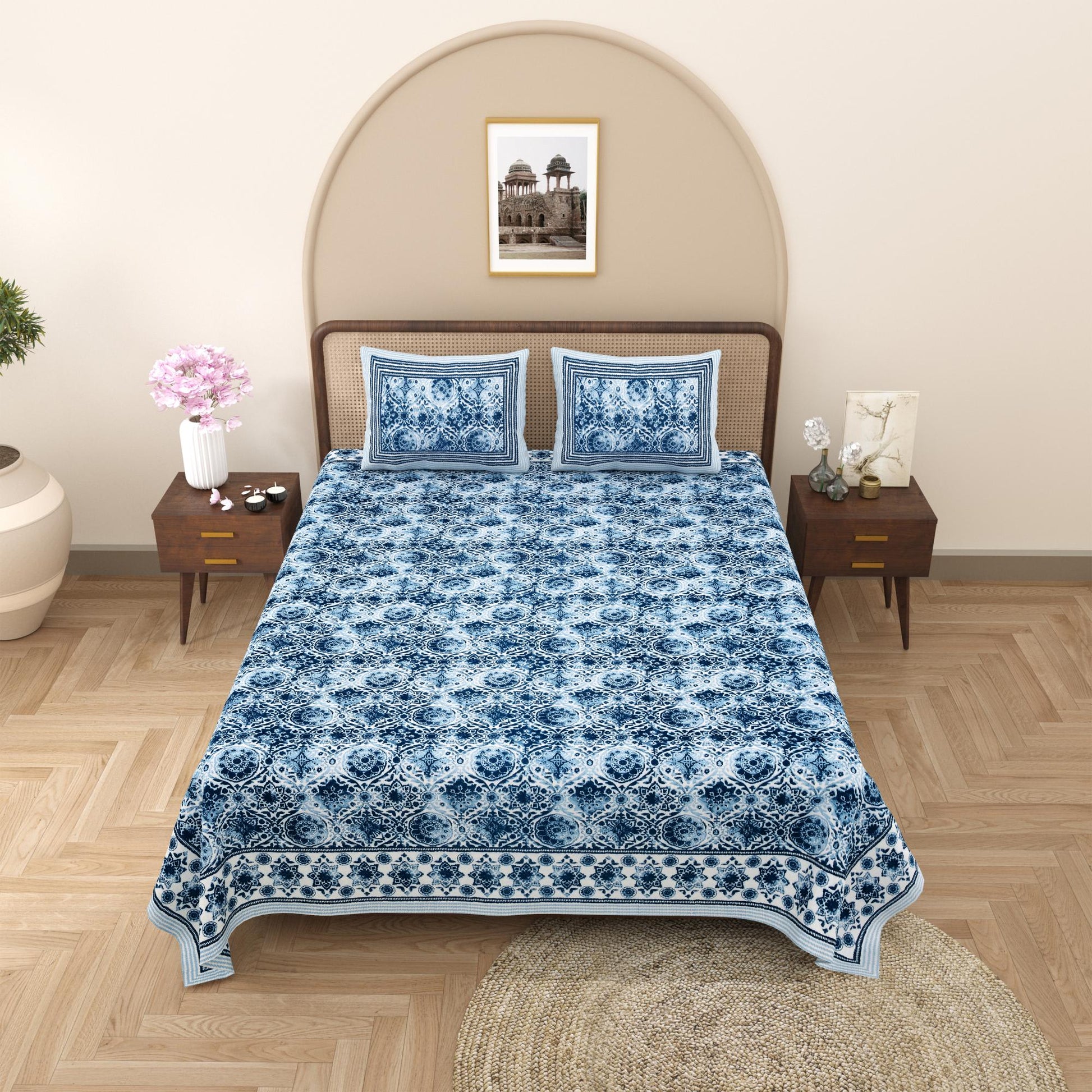 Rajasthani Jaipuri Traditional King Size Bed Bedsheet with 2 Pillow Covers